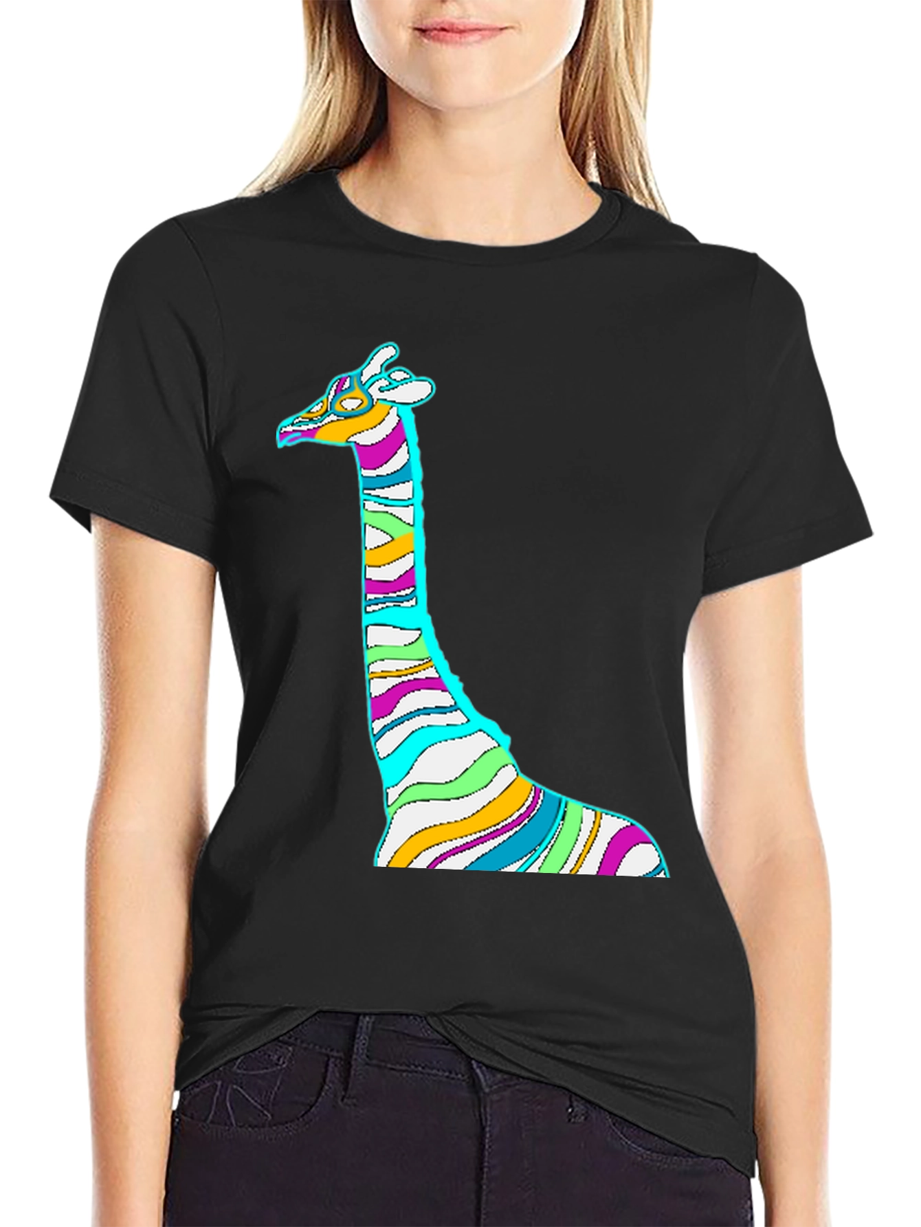 Striped Giraffe Graphic Print Tee