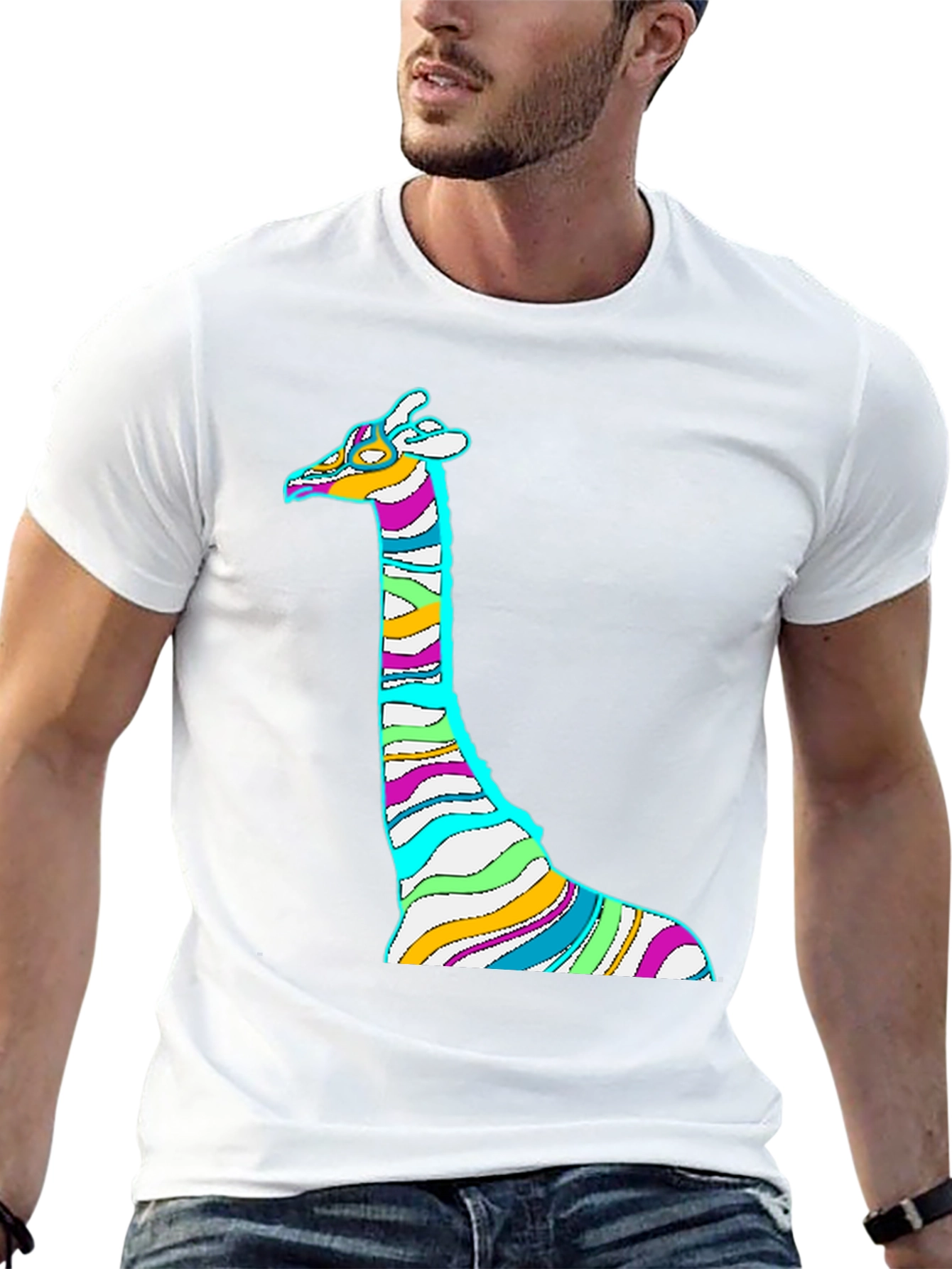 Striped Giraffe Graphic Print Tee