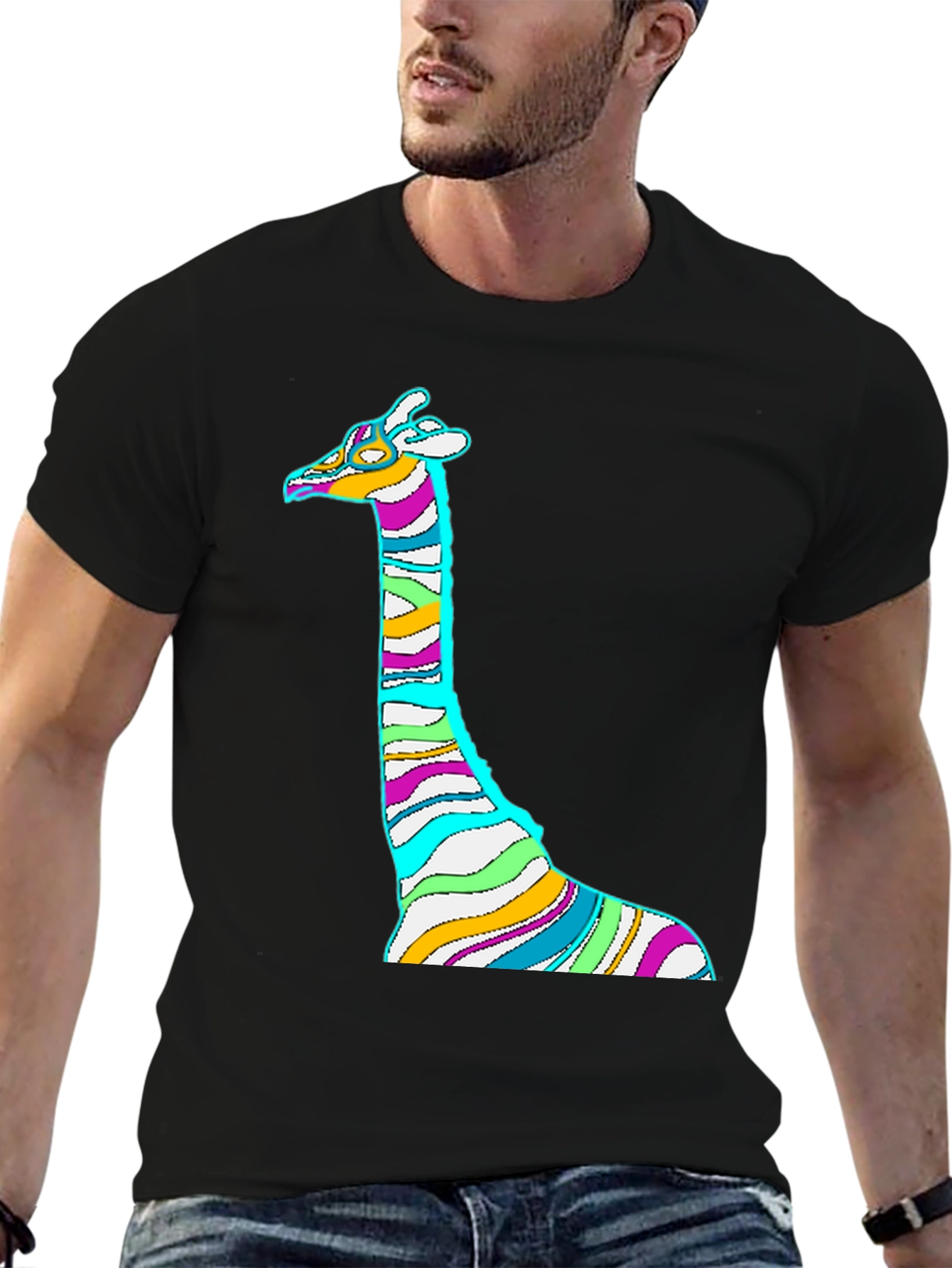 Striped Giraffe Graphic Print Tee