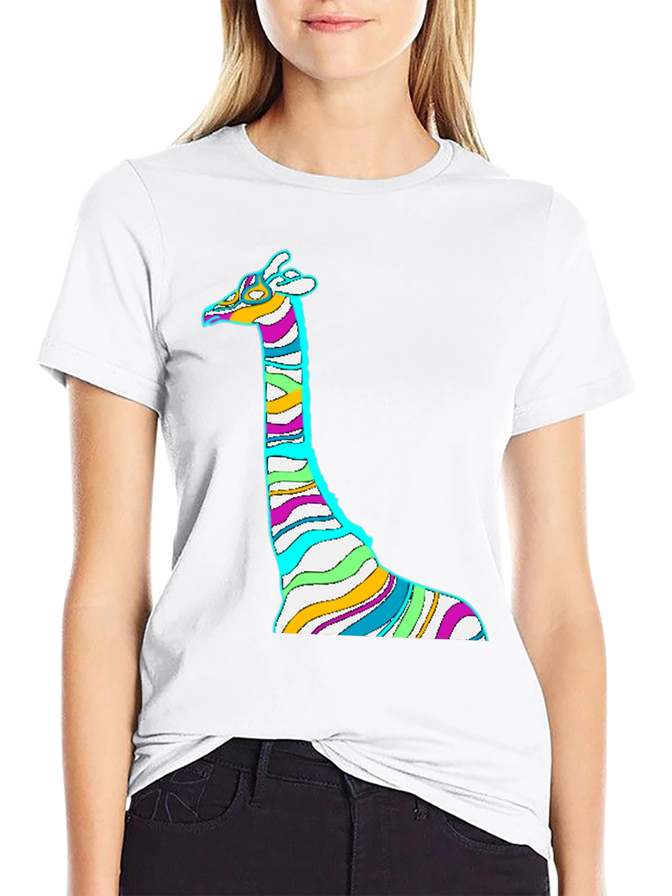 Striped Giraffe Graphic Print Tee