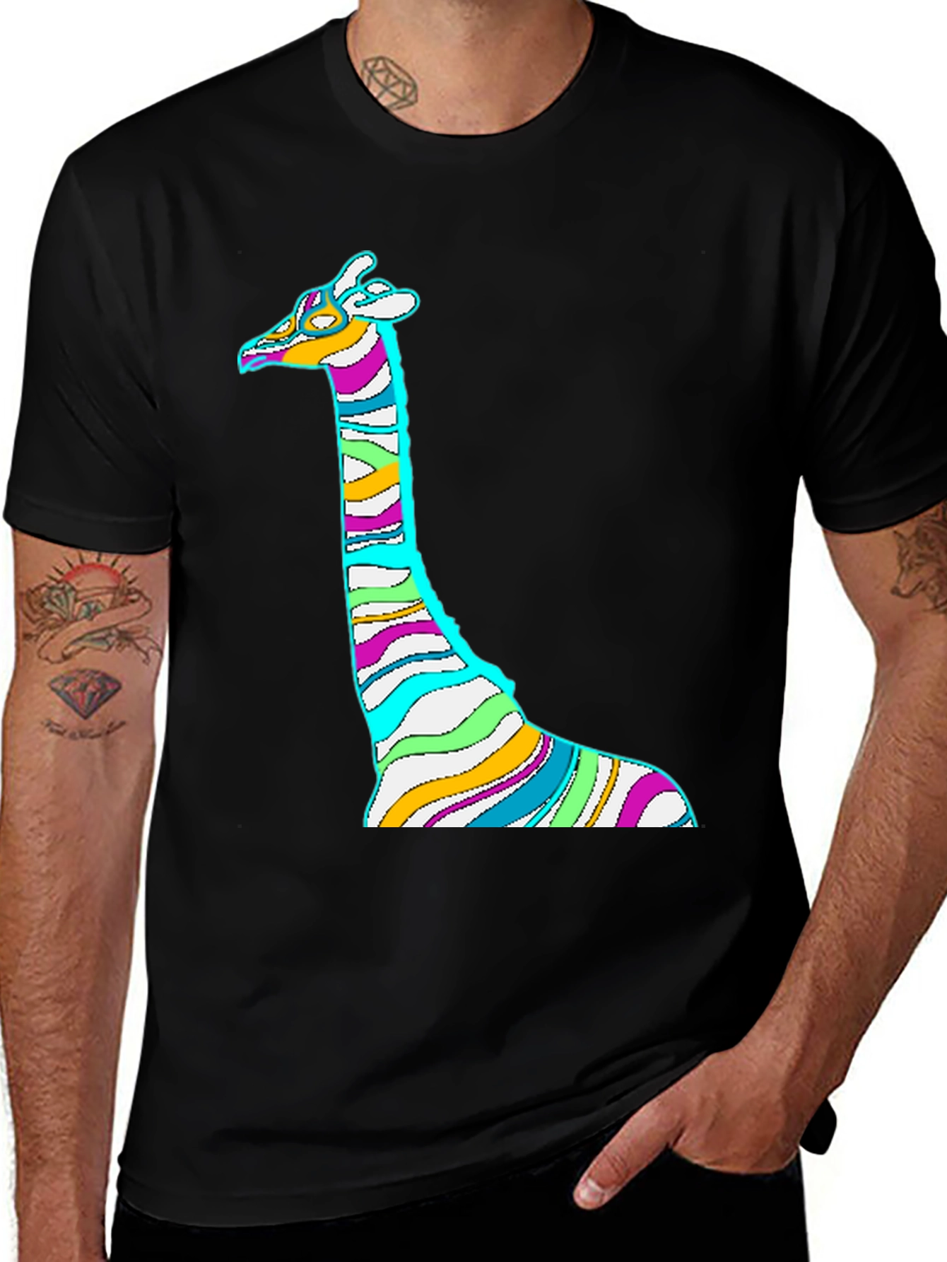 Striped Giraffe Graphic Print Tee