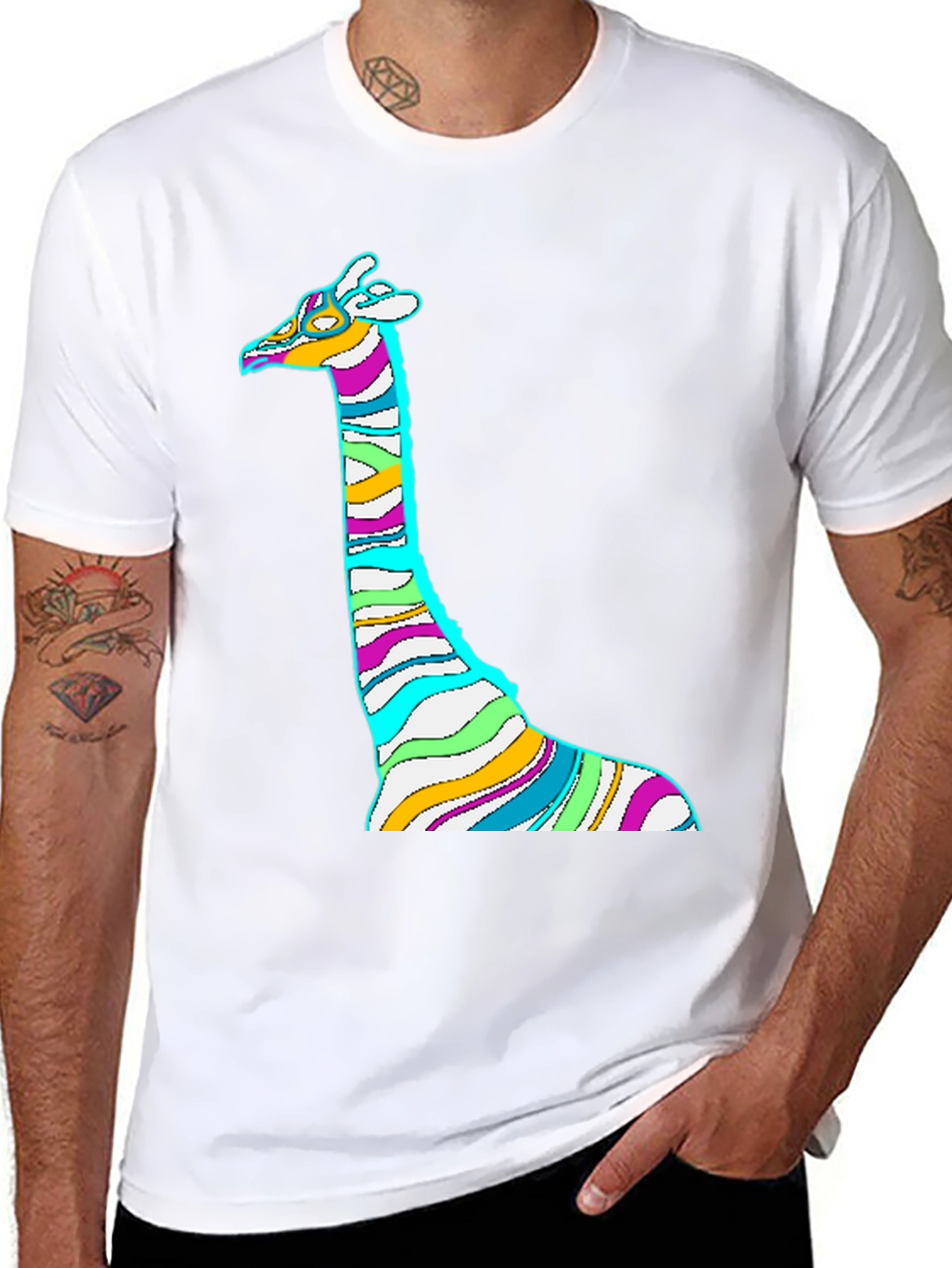 Striped Giraffe Graphic Print Tee
