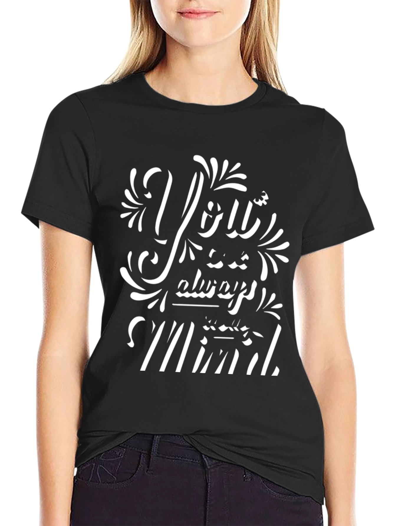 Trendy Graphic Print Black Crew Neck Tee