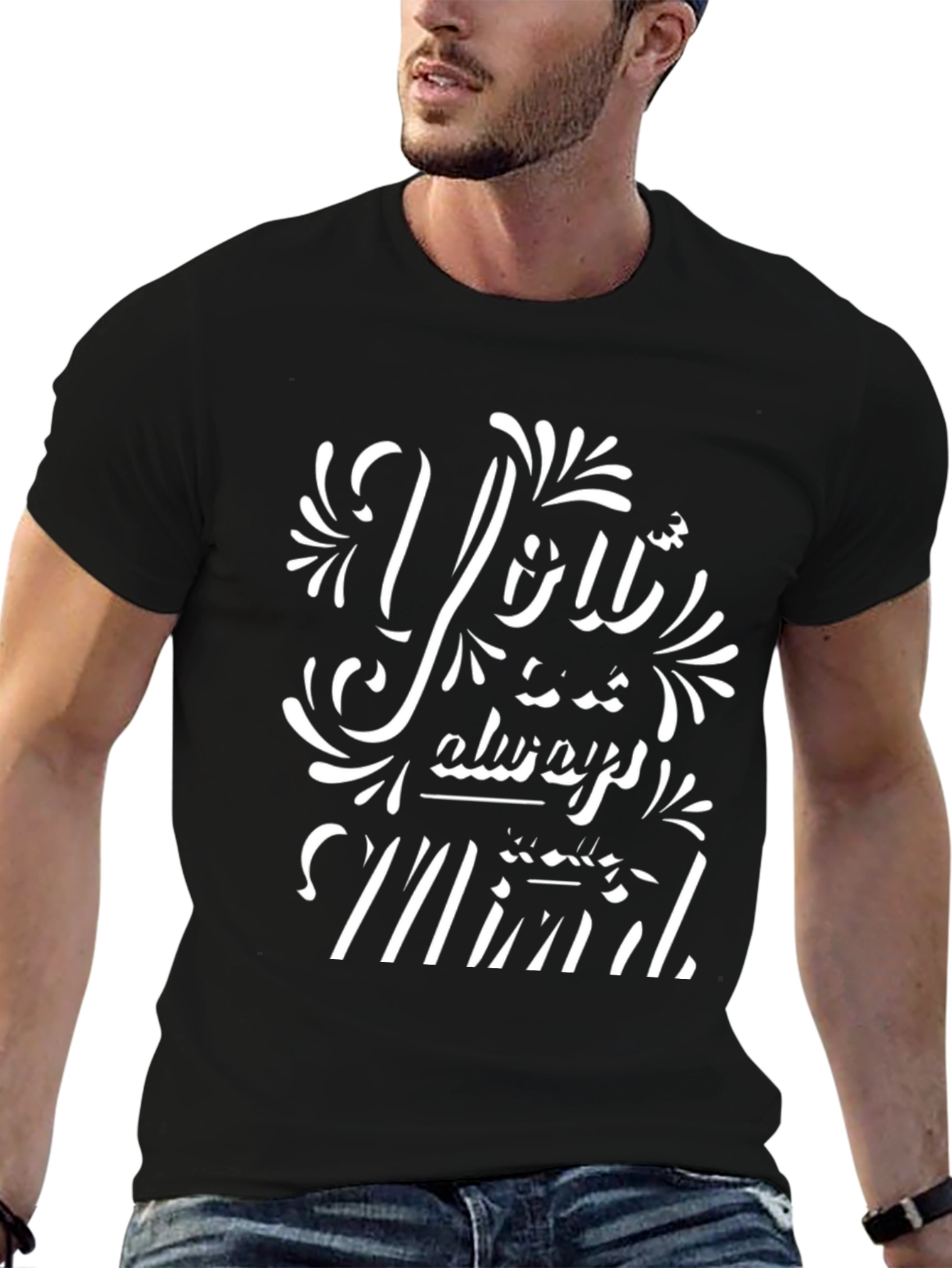 Trendy Graphic Print Black Crew Neck Tee