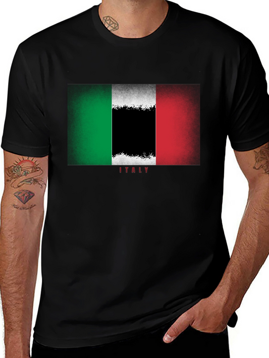 Italian Flag Graphic Tee - Black Cotton T-Shirt