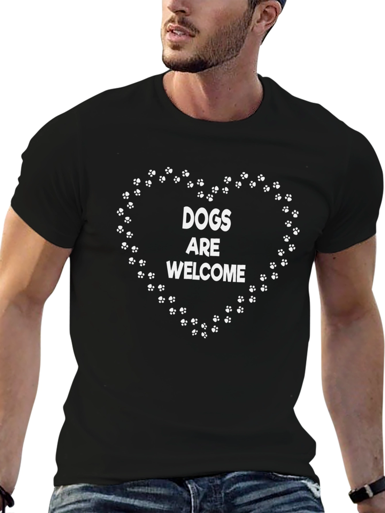 Dogs Welcome Heart Paw Print Tee