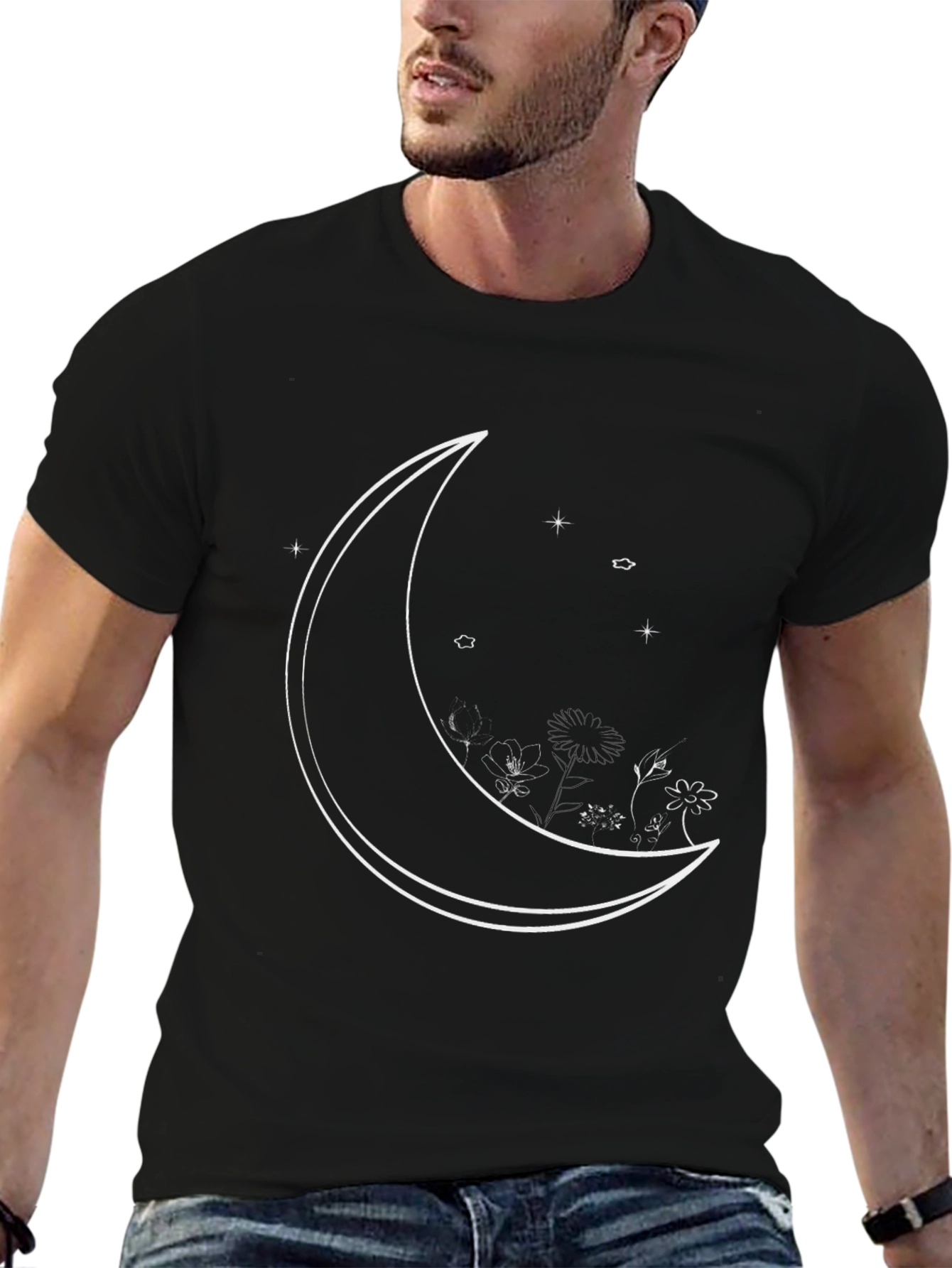 Celestial Moon Graphic Tee - Mens Black T-Shirt