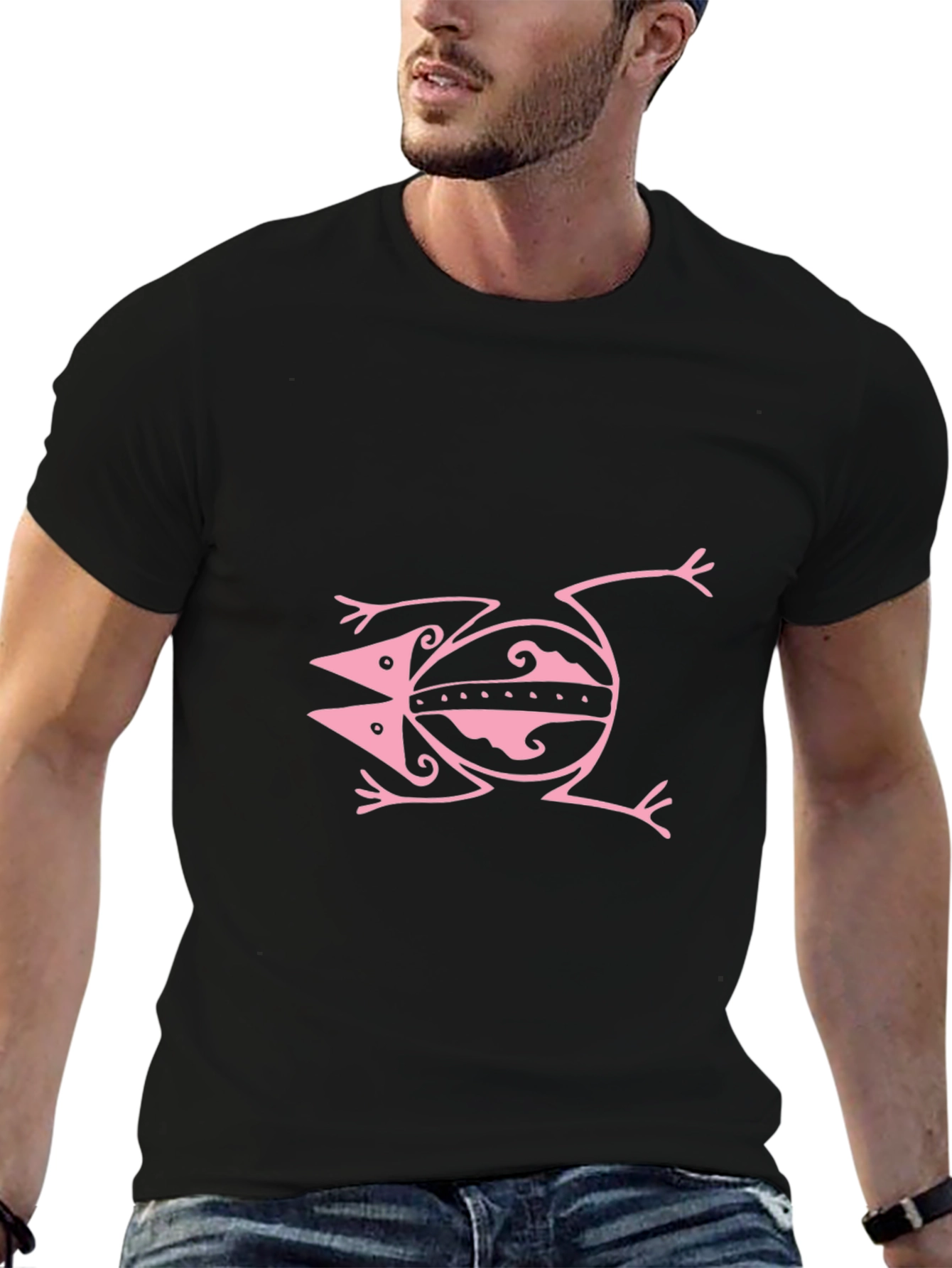 Pink Frog Graphic Black Tee Shirt