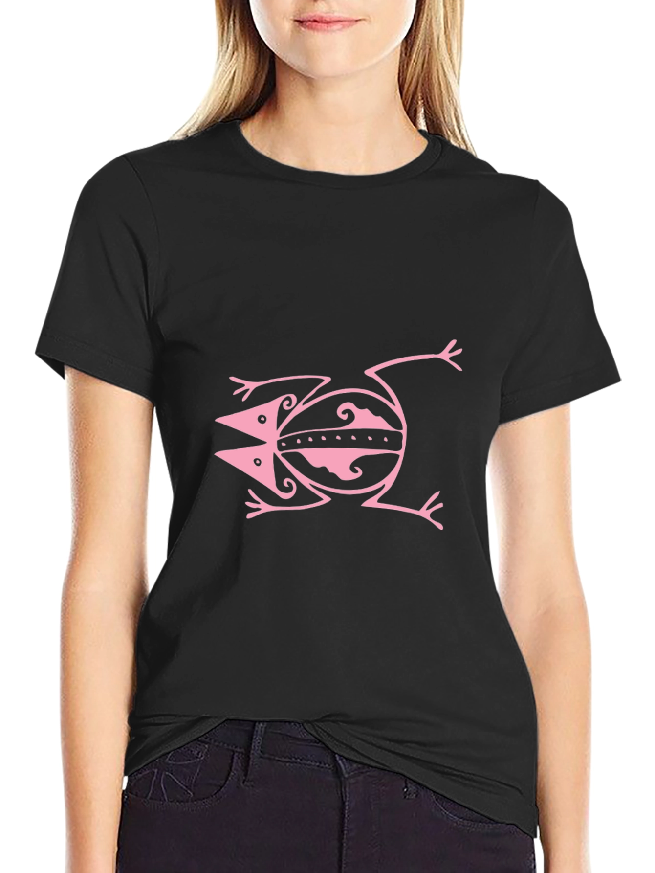 Pink Frog Graphic Black Tee Shirt