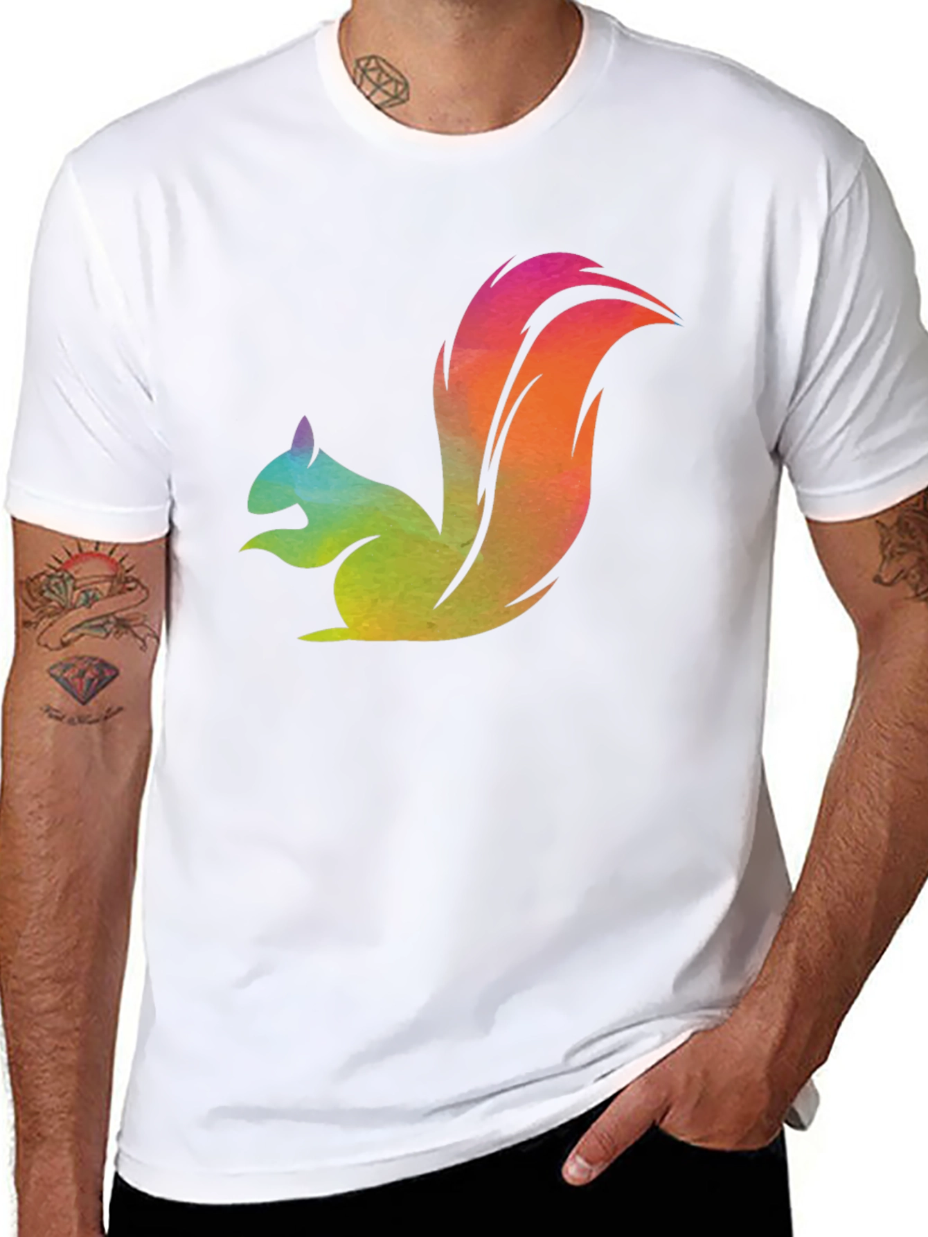 Rainbow Squirrel Graphic Tee - Mens Black T-Shirt