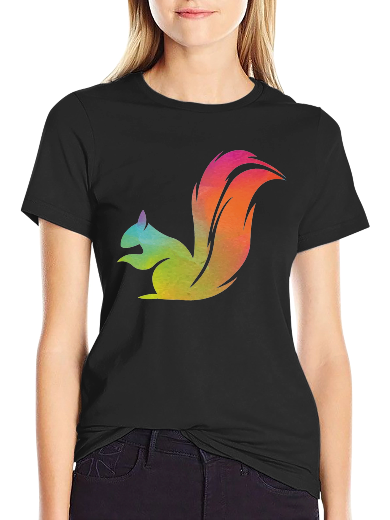 Rainbow Squirrel Graphic Tee - Mens Black T-Shirt