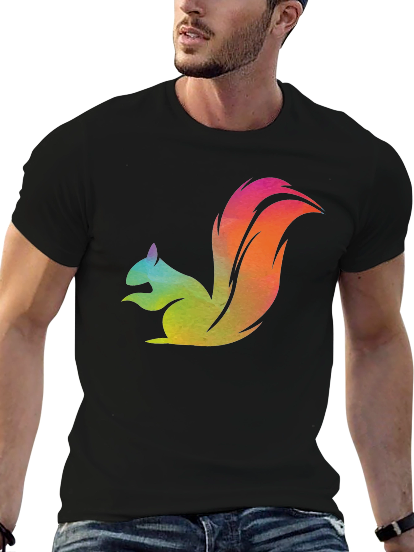 Rainbow Squirrel Graphic Tee - Mens Black T-Shirt