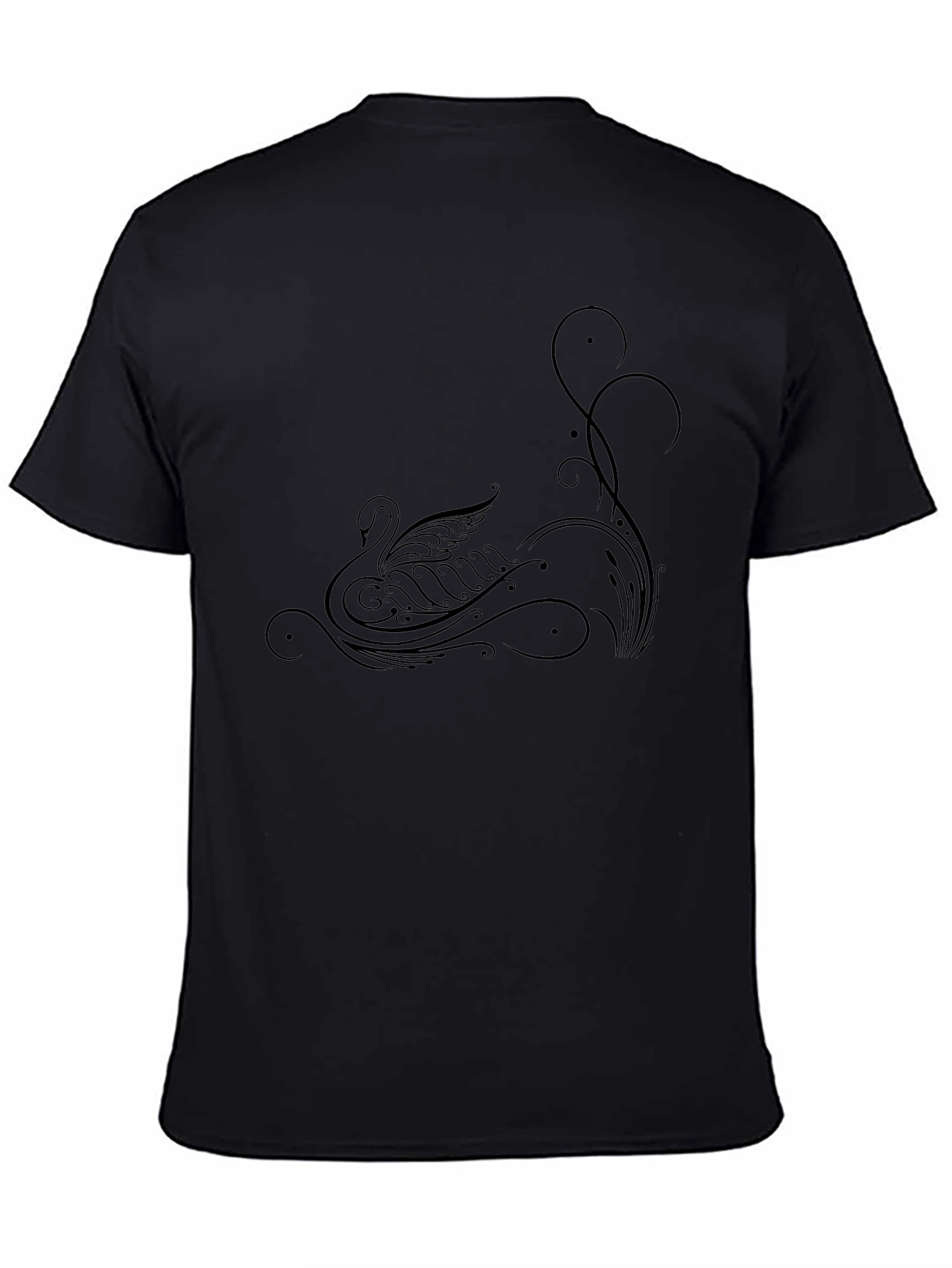 Elegant Swan Graphic Black T-Shirt