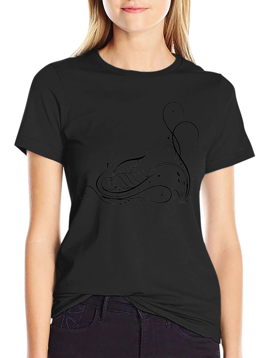 Elegant Swan Graphic Black T-Shirt