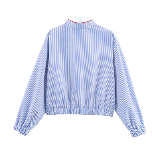 Striped heart-shaped patch with zipper pocket jacket