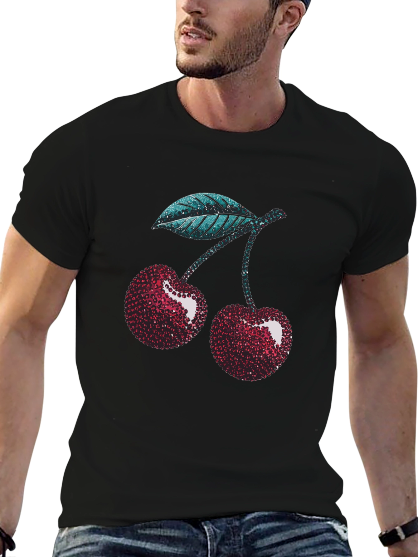 Sparkling Cherry Graphic Tee - Trendy Fruit Design