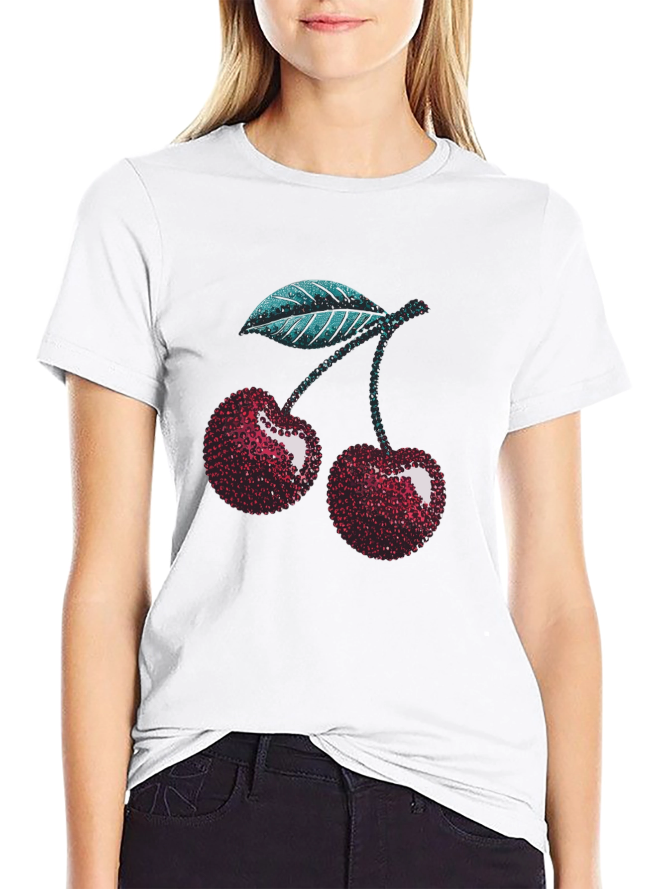 Sparkling Cherry Graphic Tee - Trendy Fruit Design