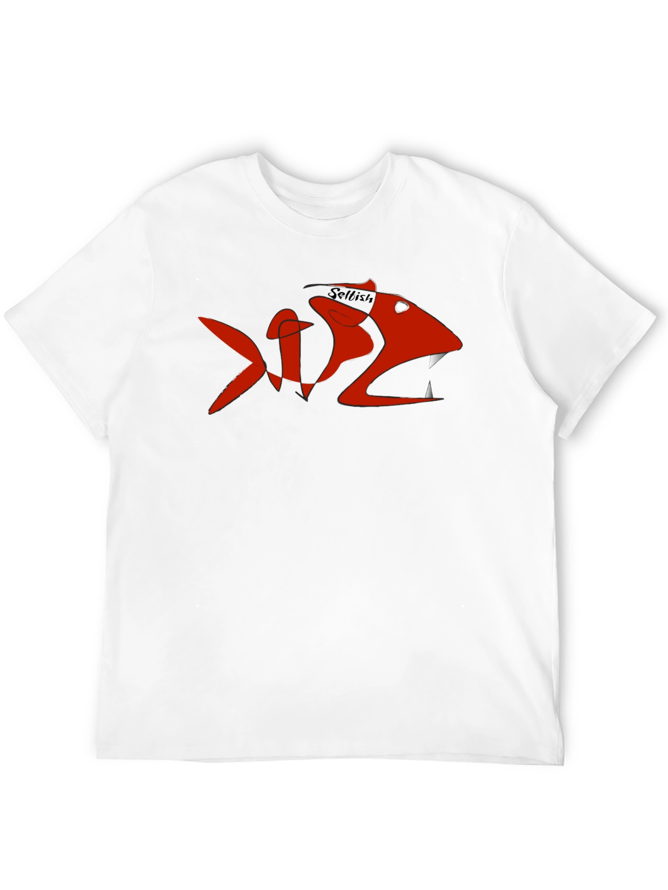 Mens Black Tee with Red Selfish Fish Design