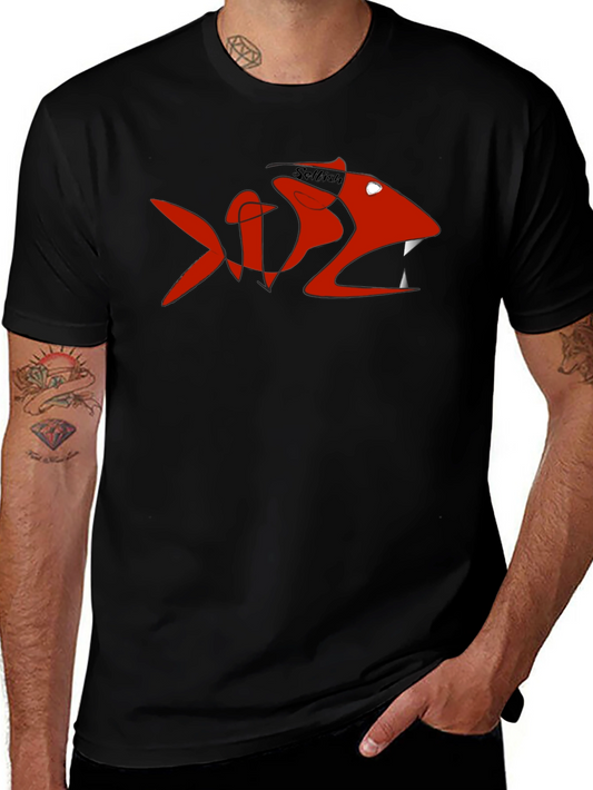 Mens Black Tee with Red Selfish Fish Design