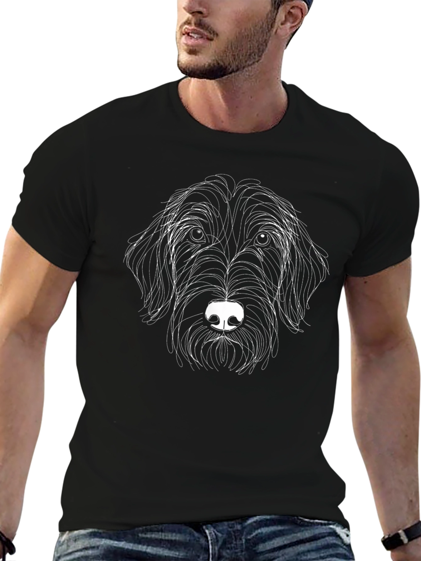 Dog Sketch Graphic Tee - Black Cotton T-Shirt