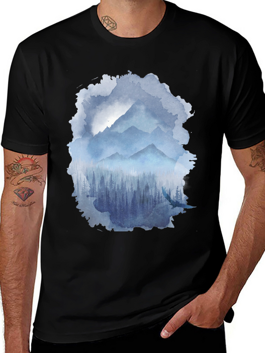 Watercolor Mountain Forest Print T-Shirt