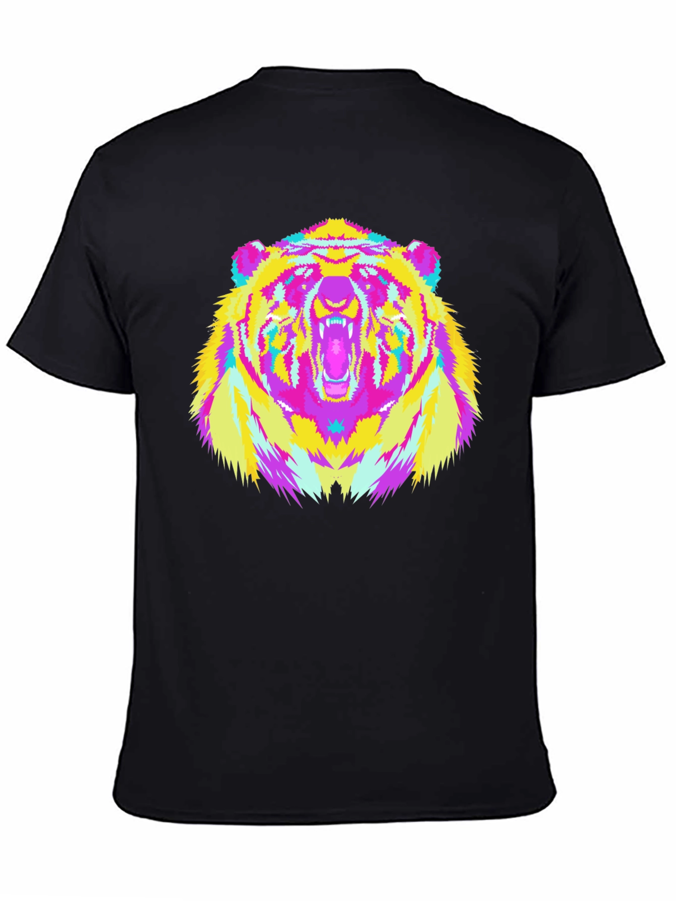 Vibrant Bear Graphic Tee - Black Cotton Blend