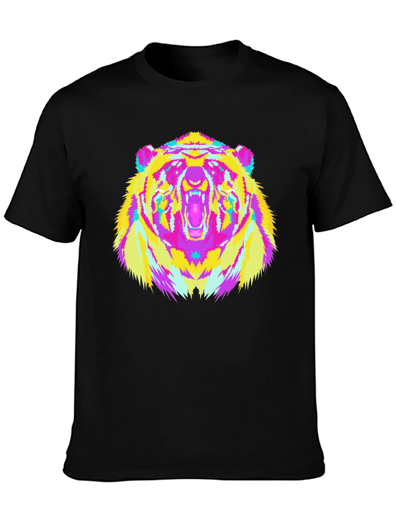 Vibrant Bear Graphic Tee - Black Cotton Blend