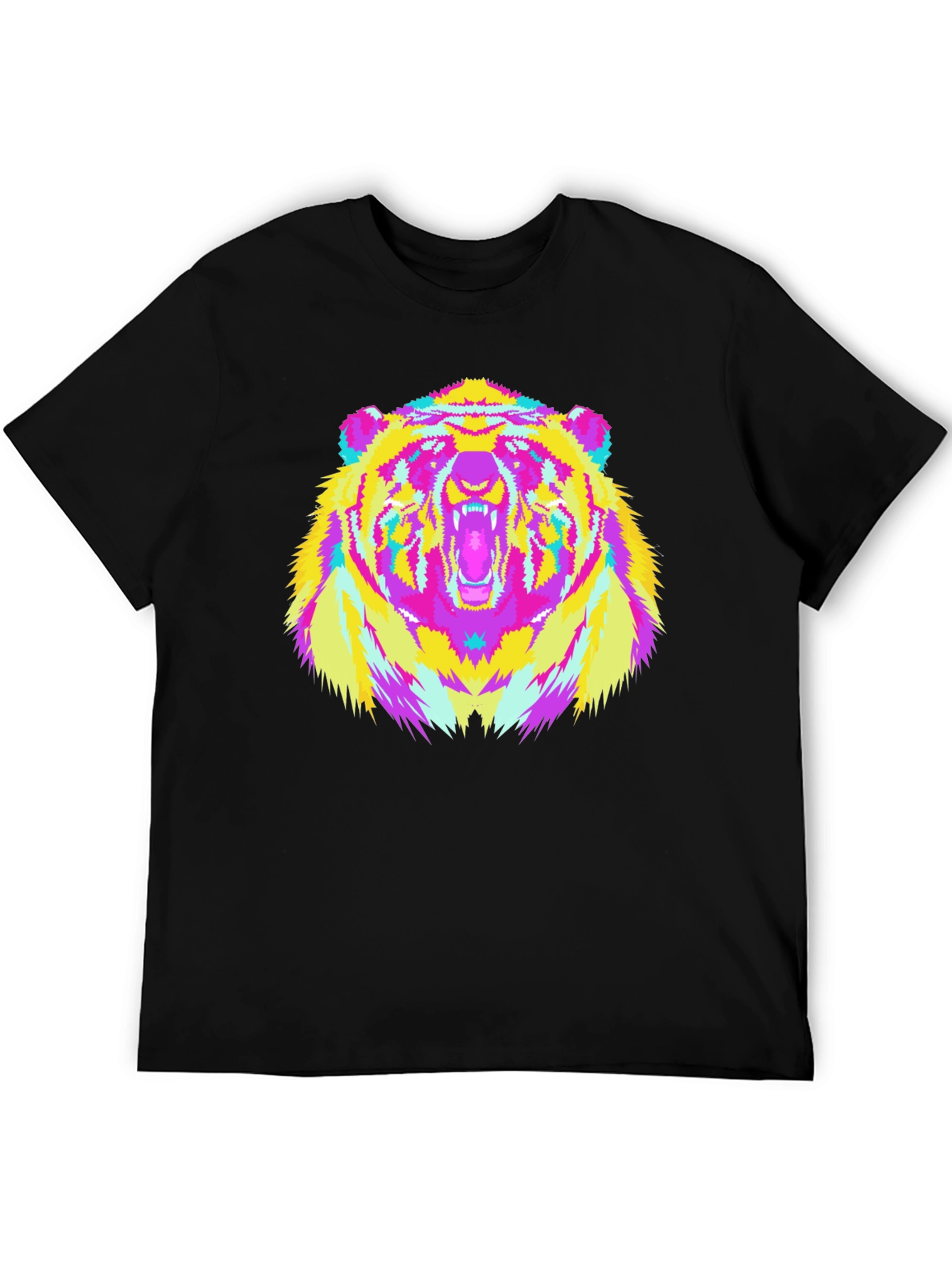 Vibrant Bear Graphic Tee - Black Cotton Blend