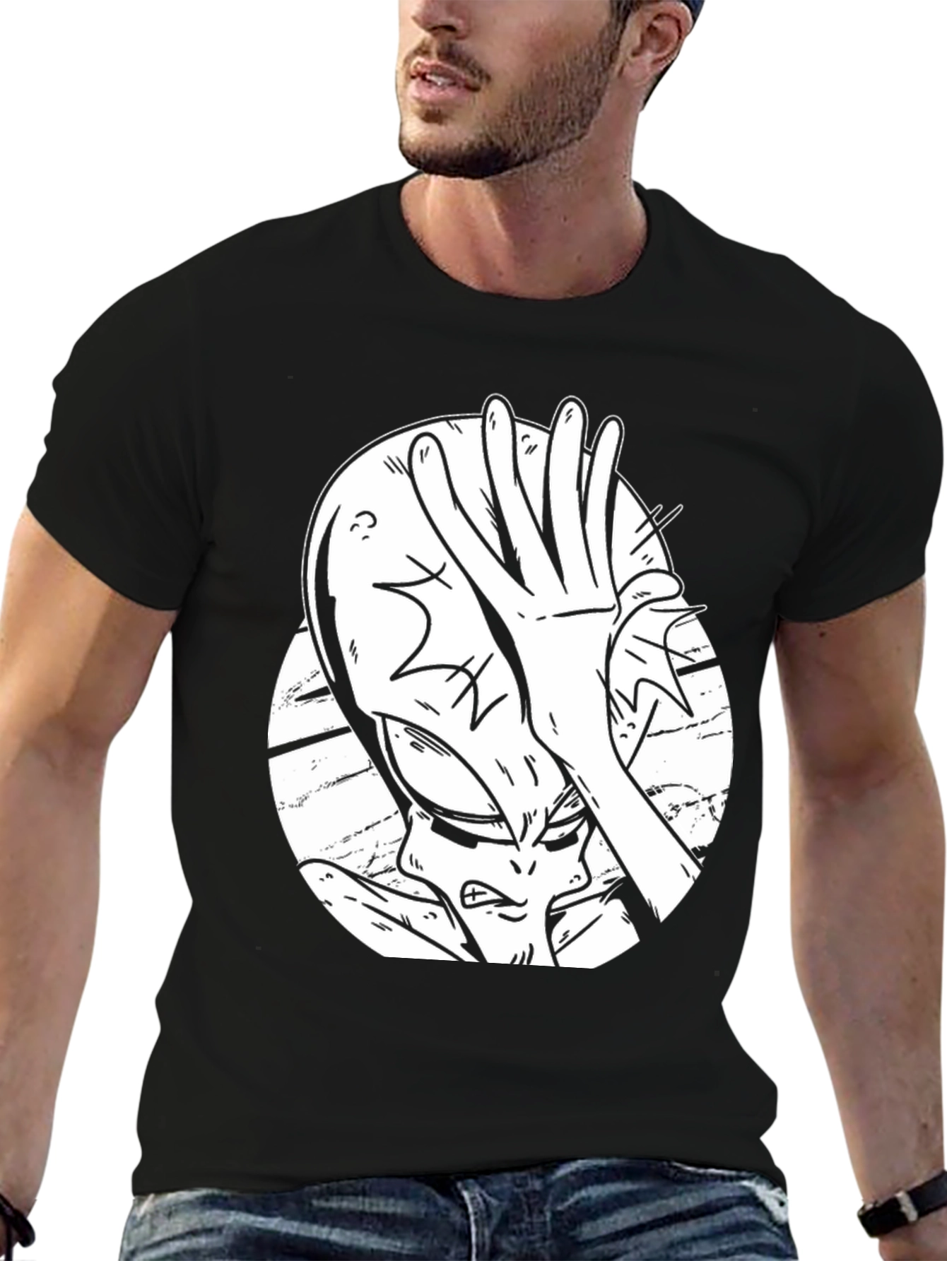 Alien Facepalm Graphic Tee - Black Cotton T-Shirt
