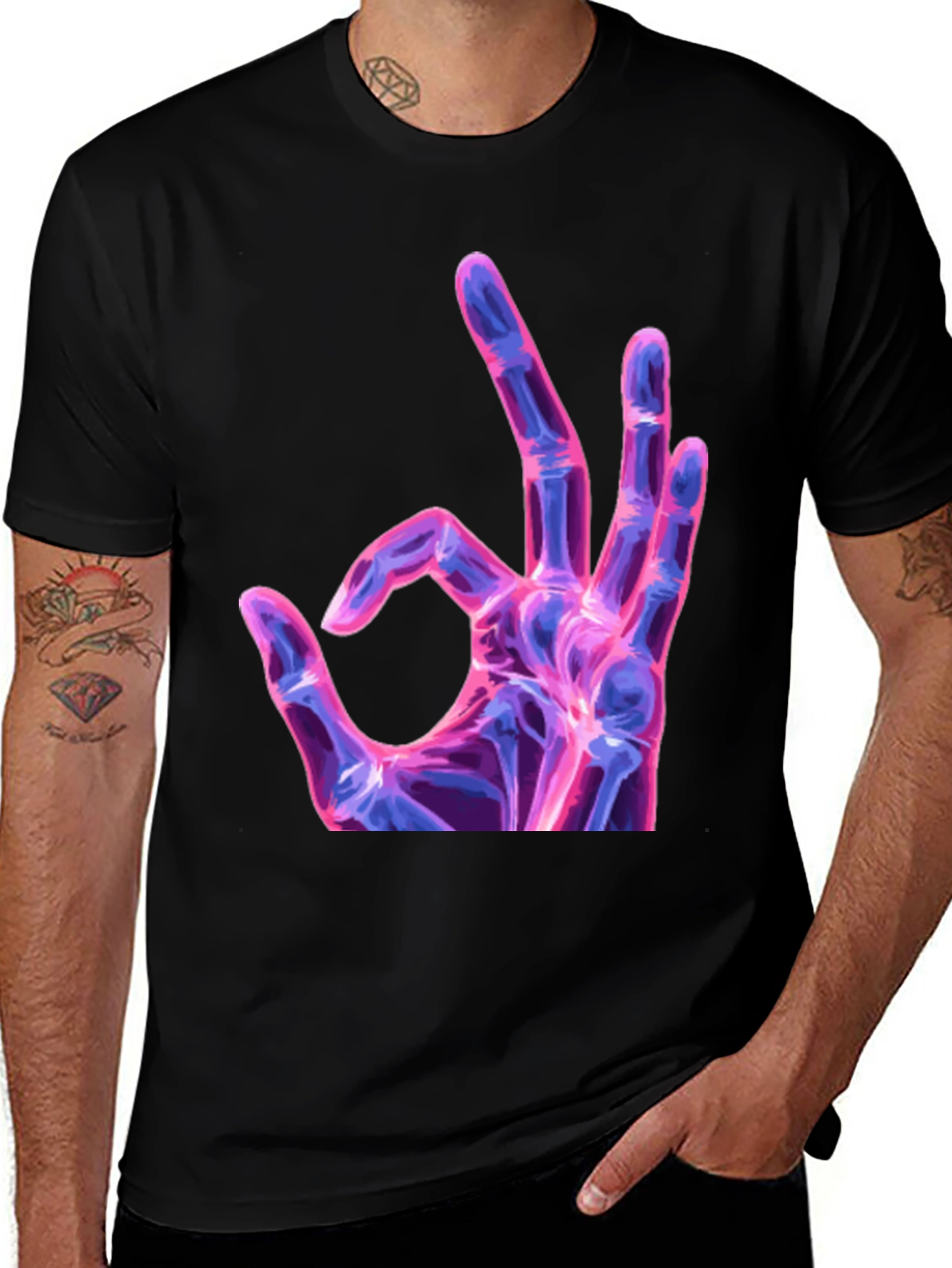 Neon X-Ray Hand Gesture Graphic Tee