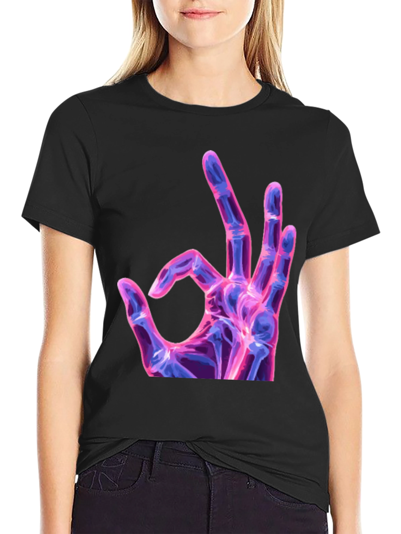 Neon X-Ray Hand Gesture Graphic Tee