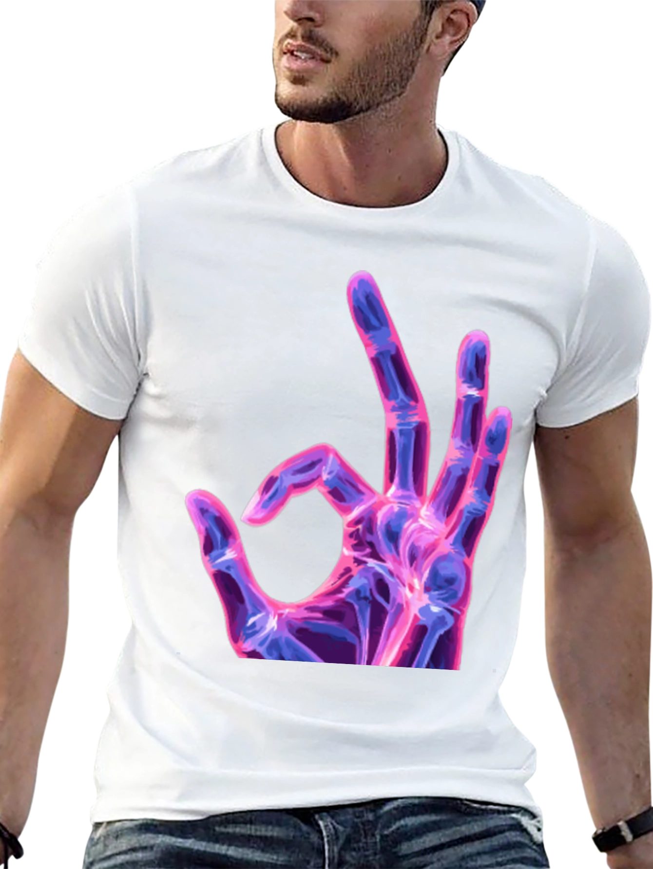 Neon X-Ray Hand Gesture Graphic Tee