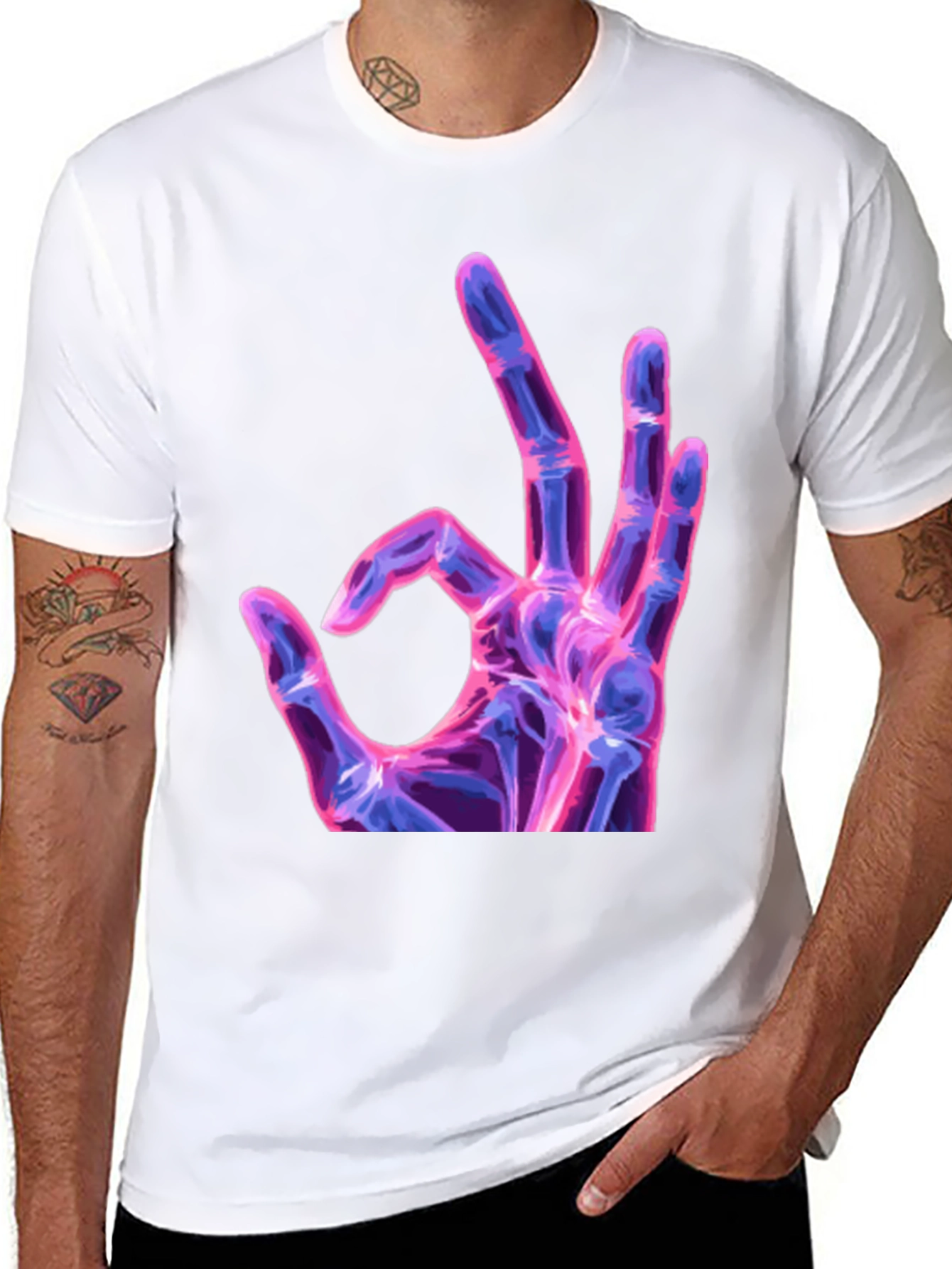 Neon X-Ray Hand Gesture Graphic Tee
