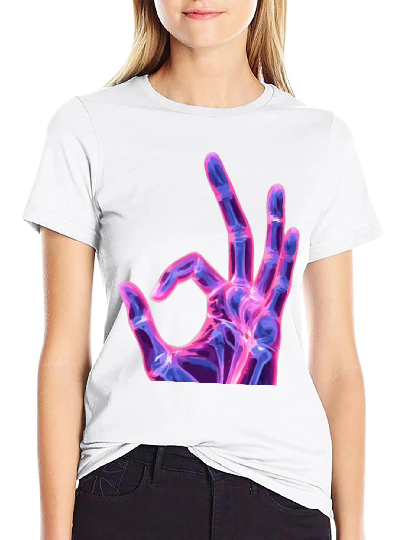 Neon X-Ray Hand Gesture Graphic Tee
