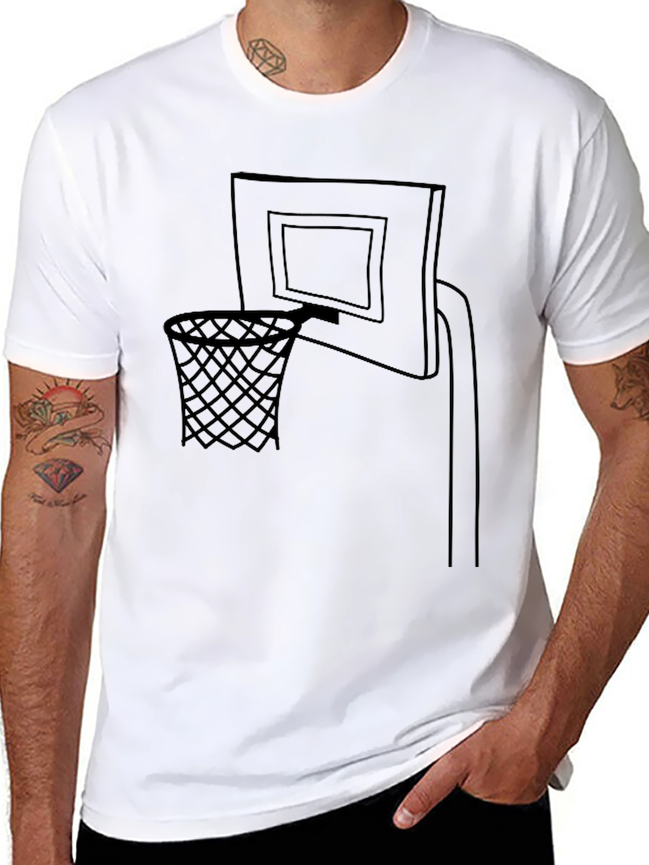 Basketball Hoop Graphic T-Shirt - Black Cotton Tee