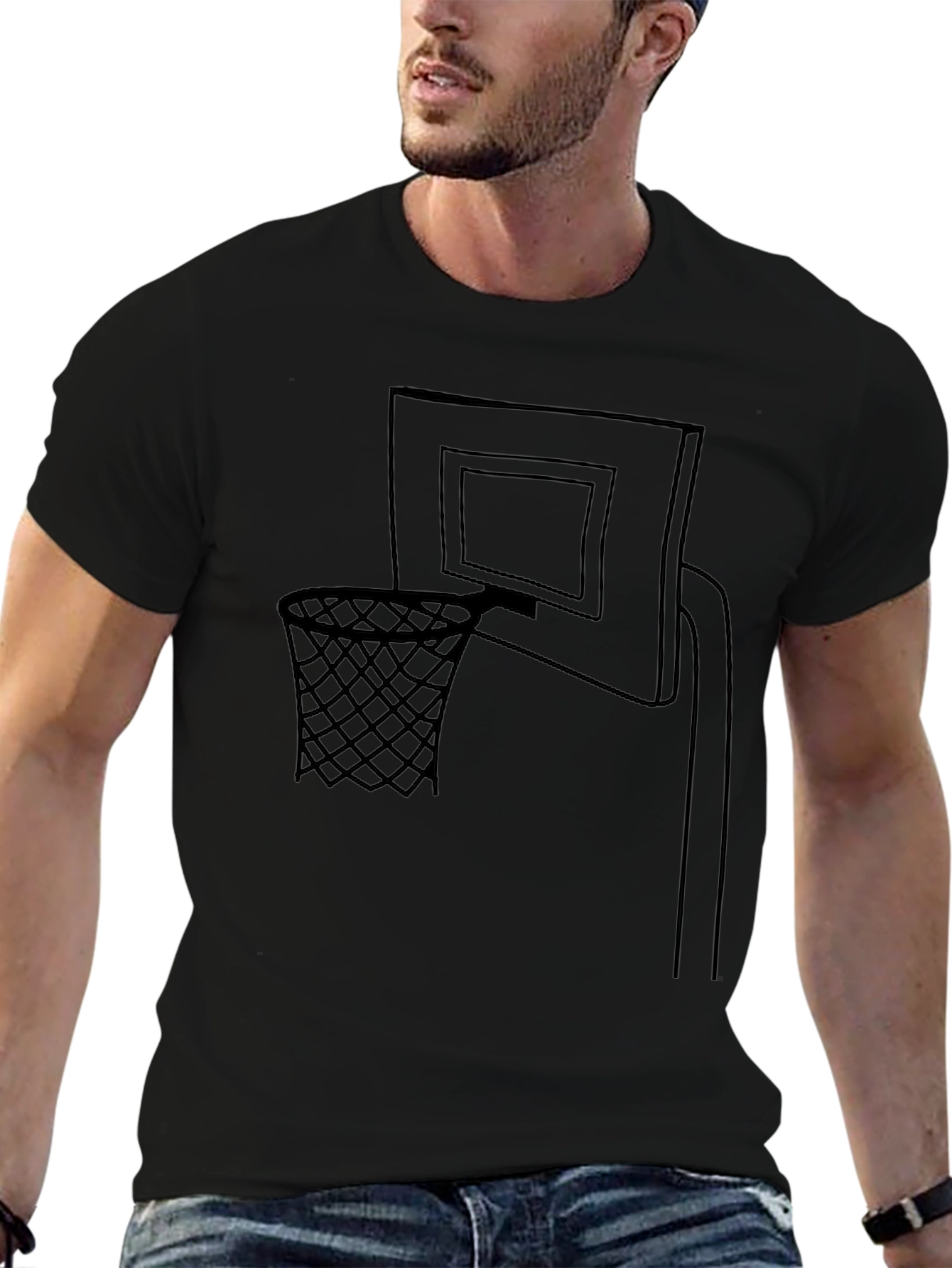 Basketball Hoop Graphic T-Shirt - Black Cotton Tee
