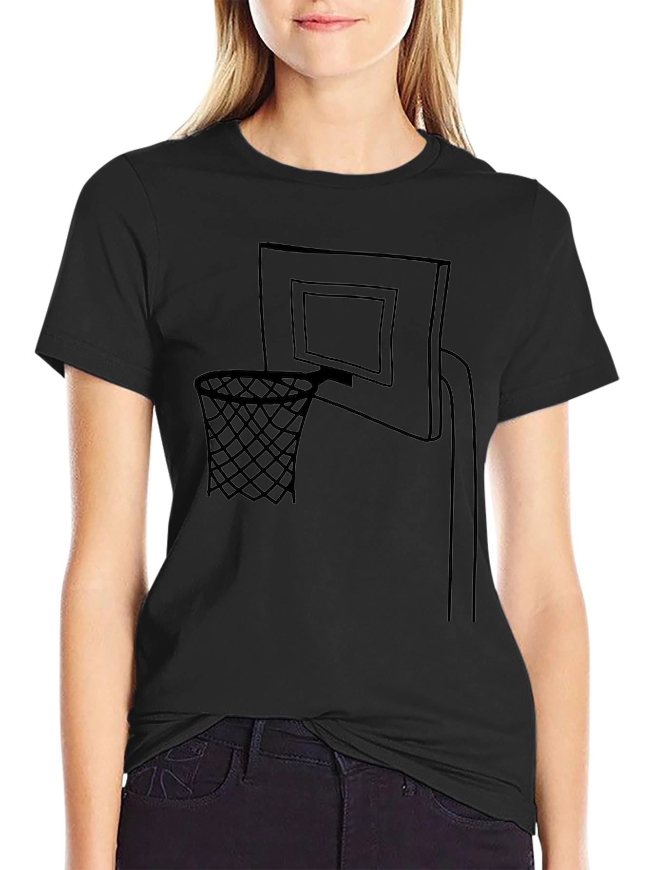 Basketball Hoop Graphic T-Shirt - Black Cotton Tee