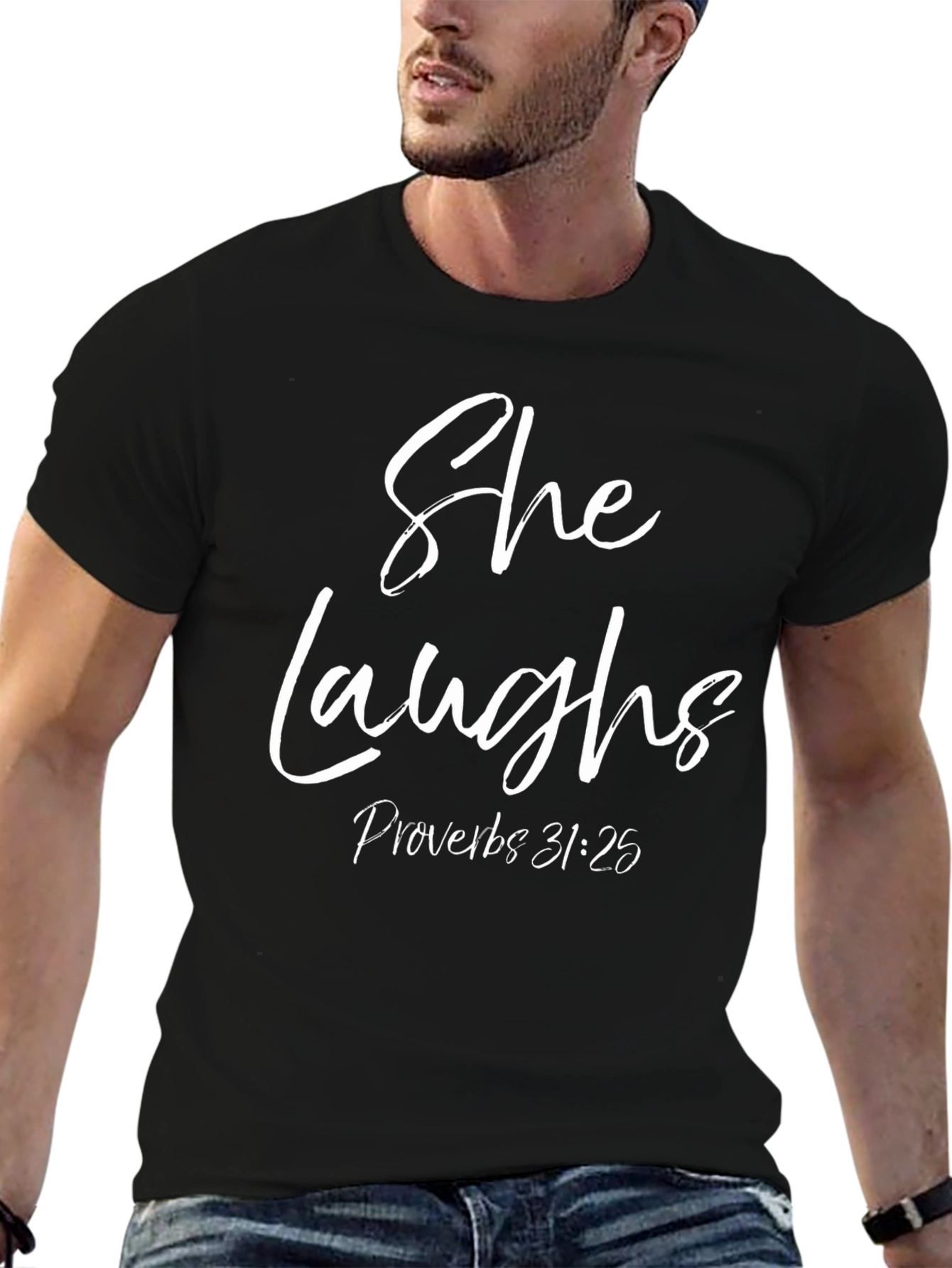 She Laughs Proverbs 31:25 Black T-Shirt