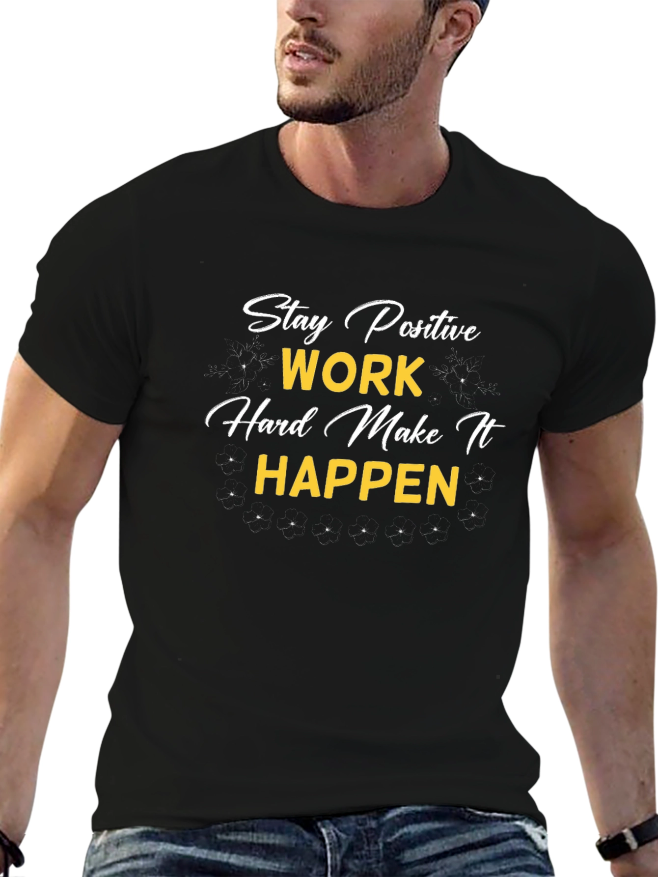 Motivational Stay Positive Graphic T-Shirt - Black