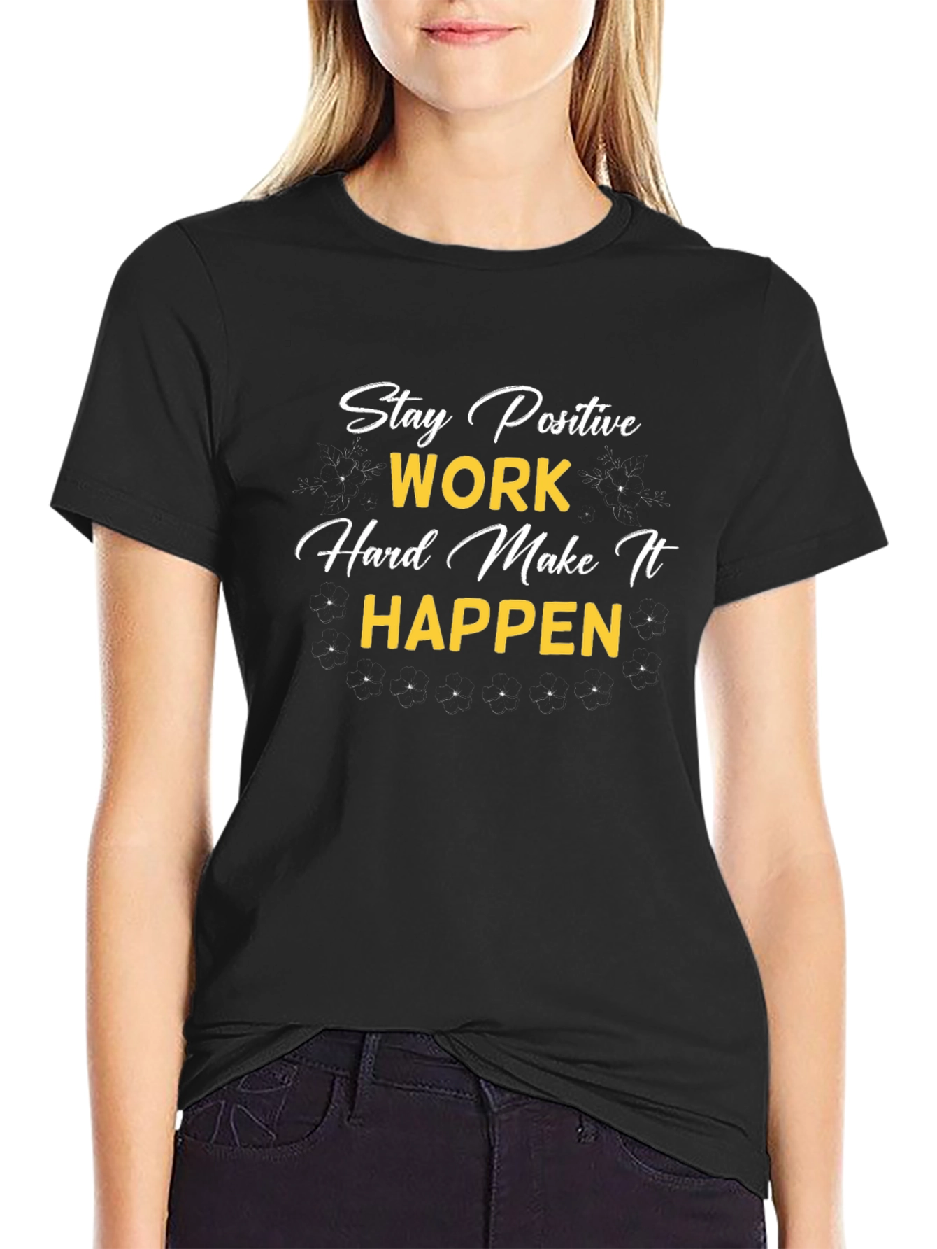 Motivational Stay Positive Graphic T-Shirt - Black