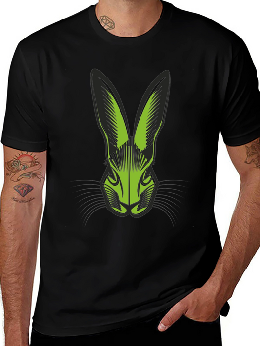 Black T-Shirt with Green Rabbit Head Graphic