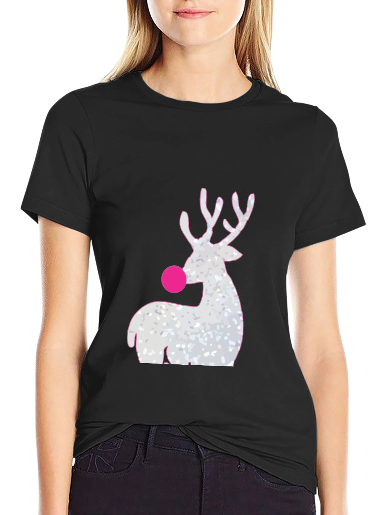 Rudolph Reindeer Christmas T-Shirt - Black