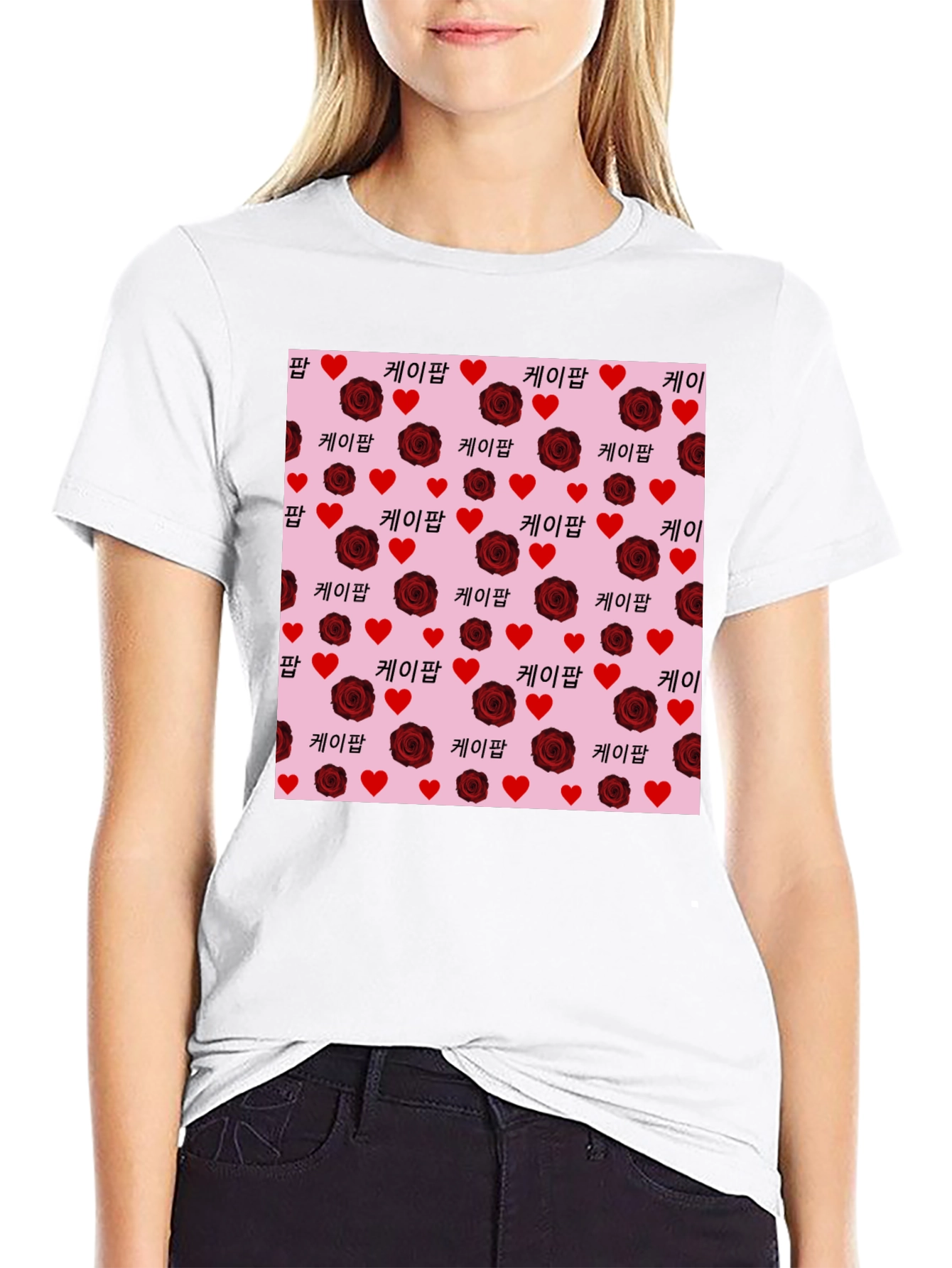 Romantic K-Pop Rose Heart T-Shirt