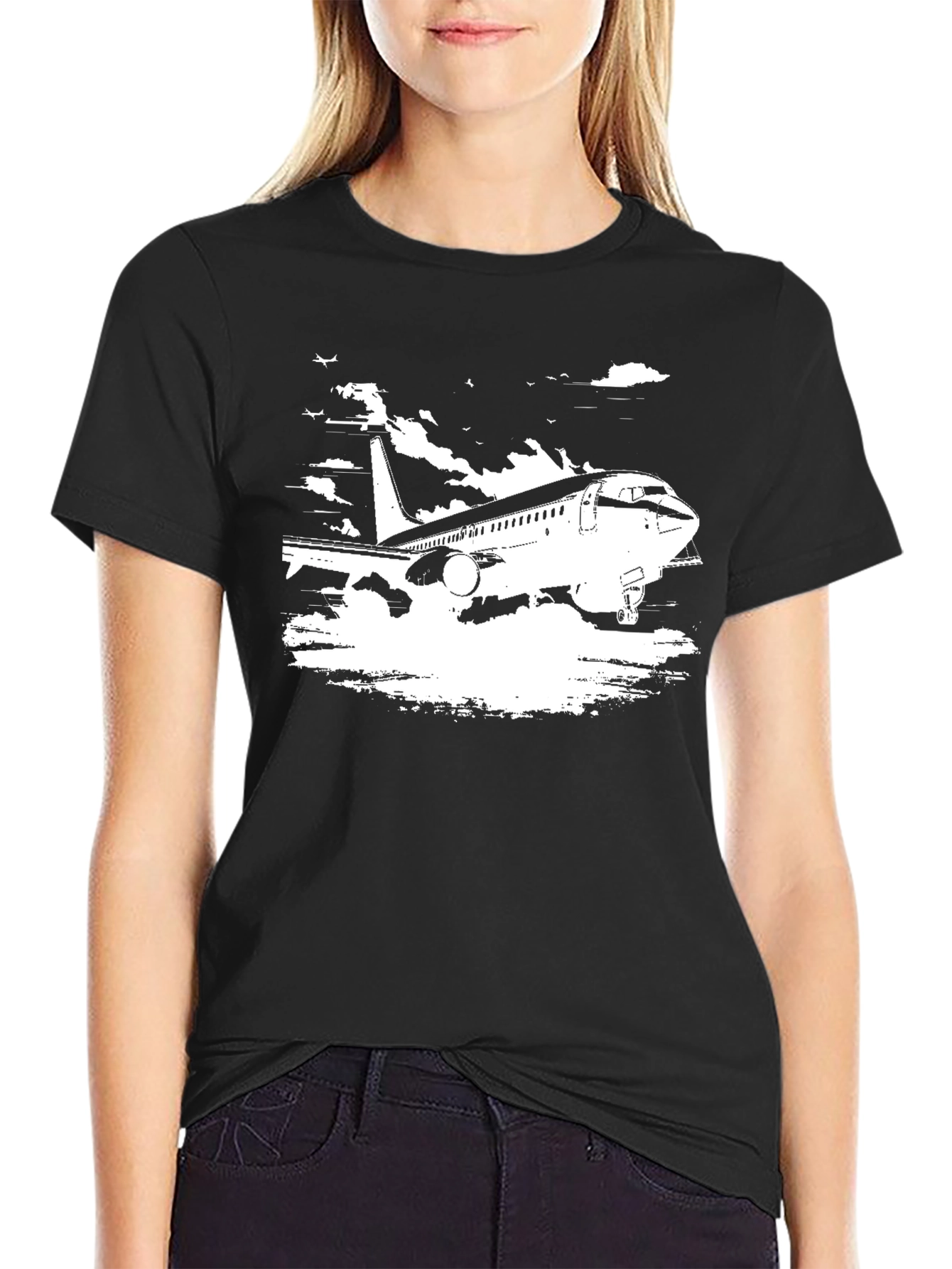Airplane Graphic Tee - Black Cotton Blend