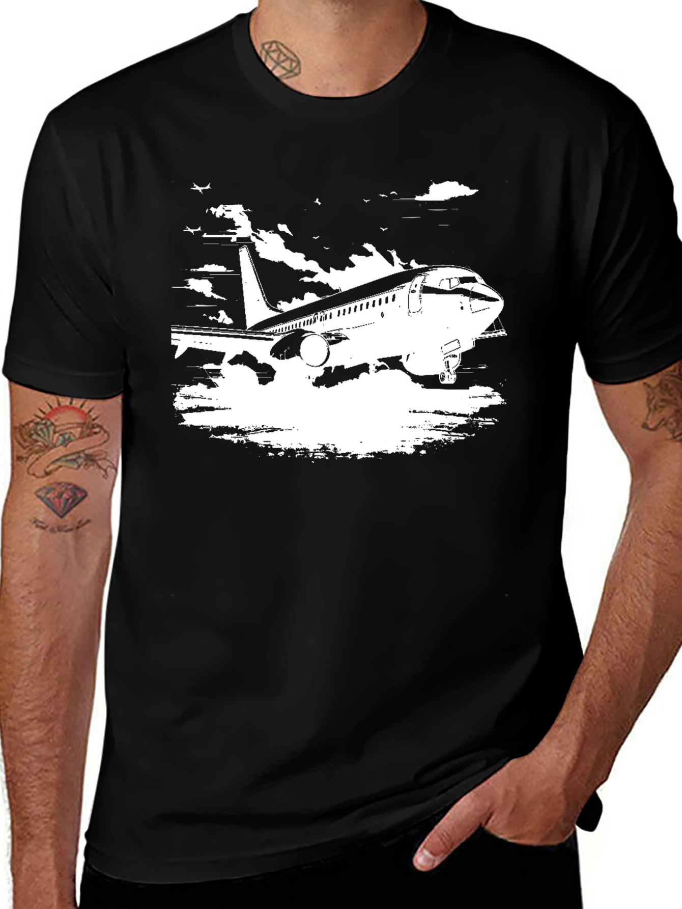 Airplane Graphic Tee - Black Cotton Blend