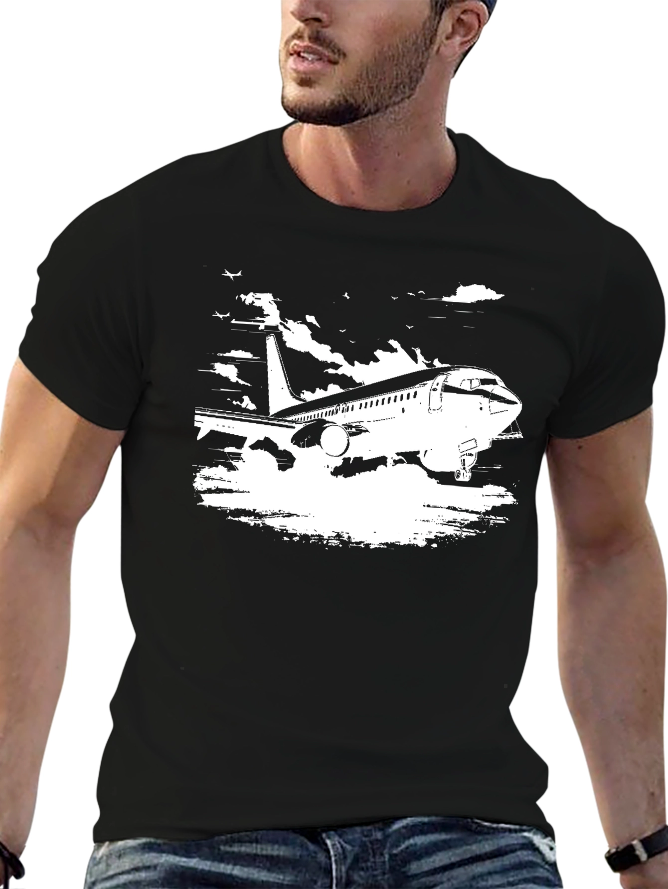 Airplane Graphic Tee - Black Cotton Blend