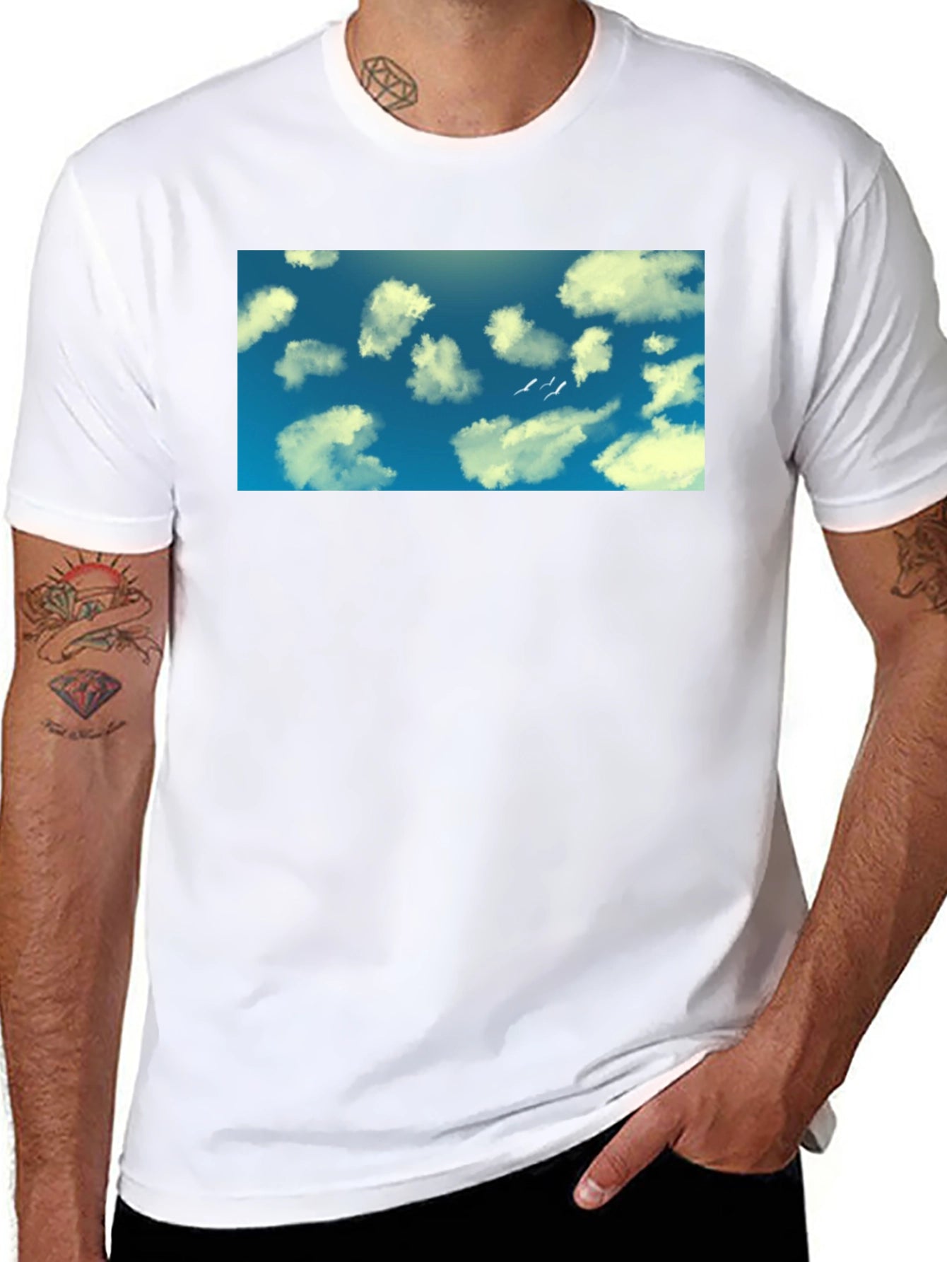 Sky Clouds Graphic Tee - Cotton Comfort