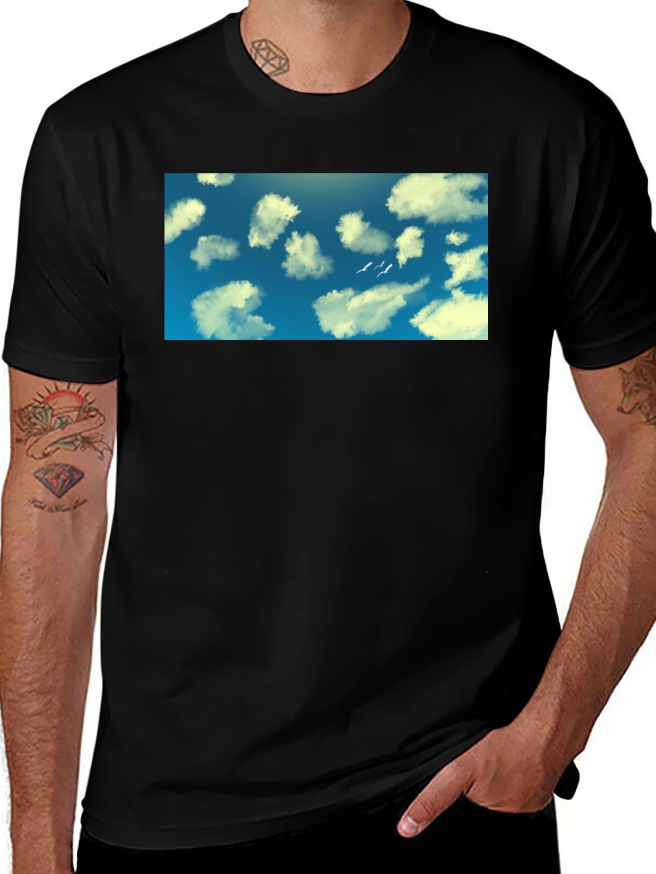 Sky Clouds Graphic Tee - Cotton Comfort