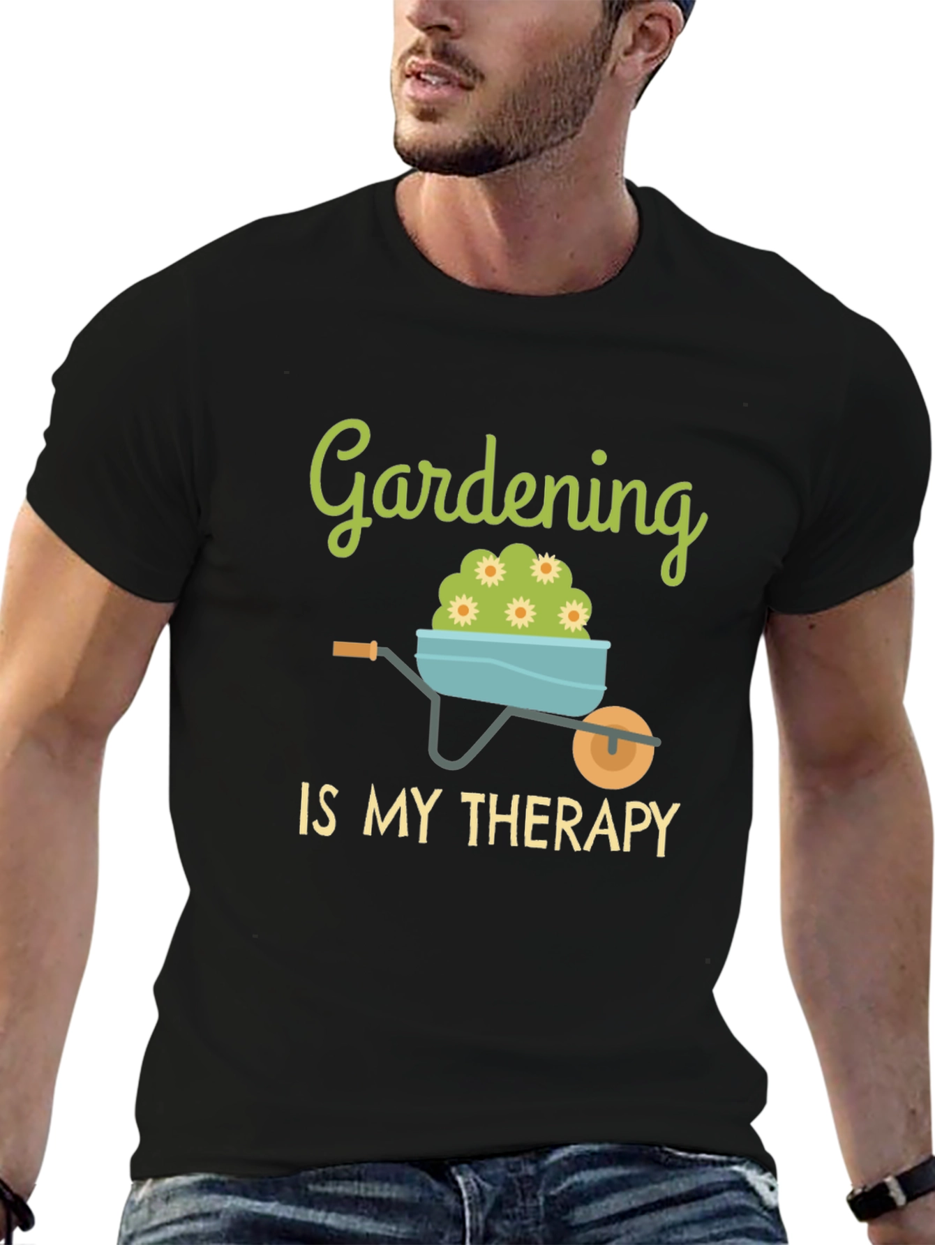Gardening is My Therapy Black T-Shirt