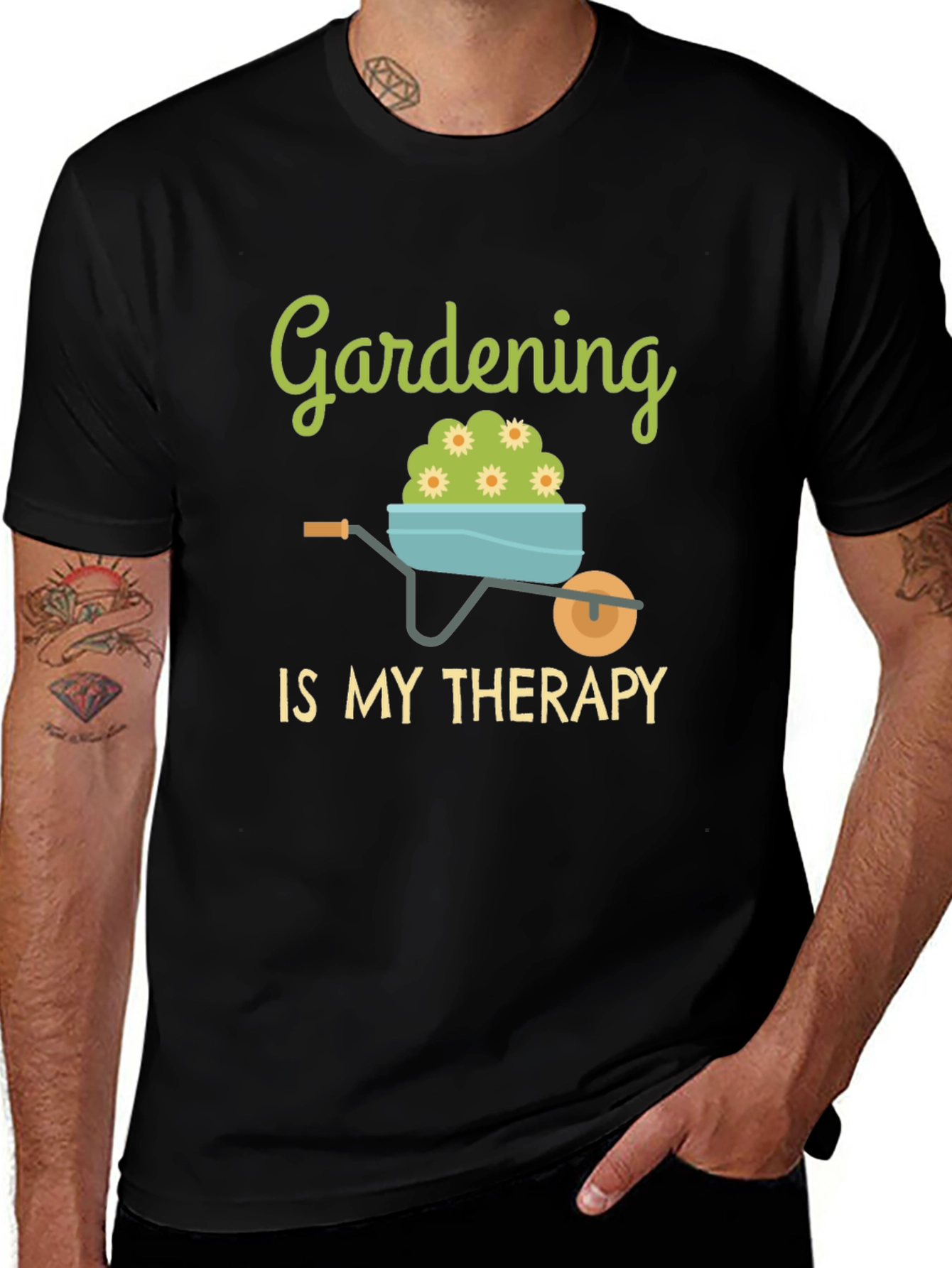 Gardening is My Therapy Black T-Shirt